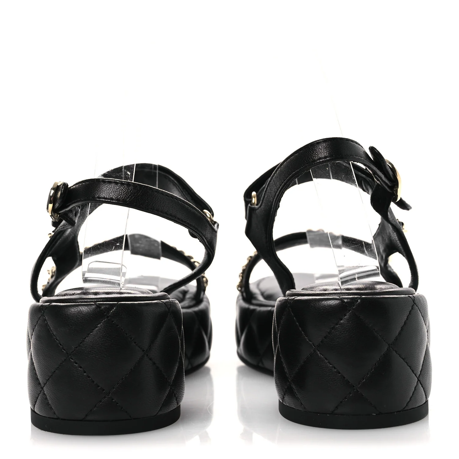 Lambskin Quilted Chain CC Platform Sandals 38 Black - Image 5