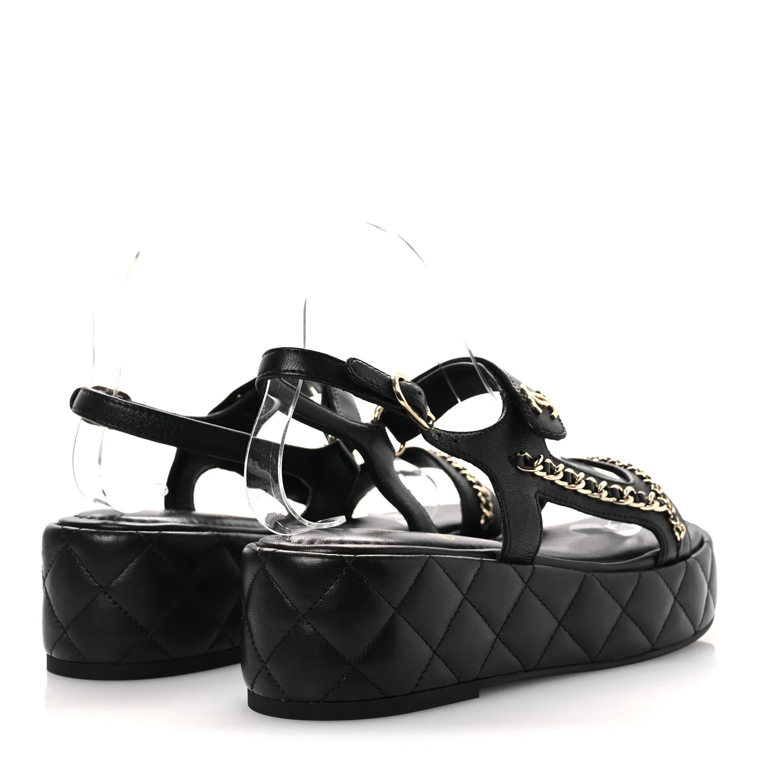 Lambskin Quilted Chain CC Platform Sandals 38 Black - Image 6