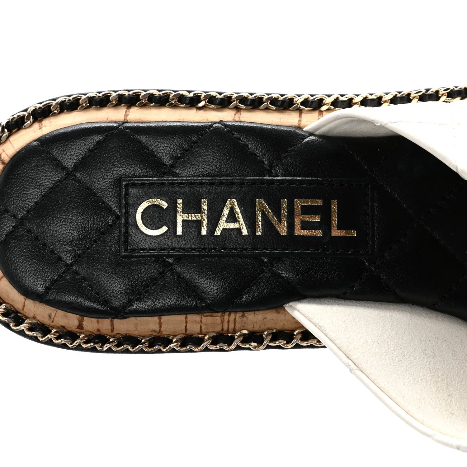 Lambskin Quilted Chain CC Sandals 38.5 White - Image 15