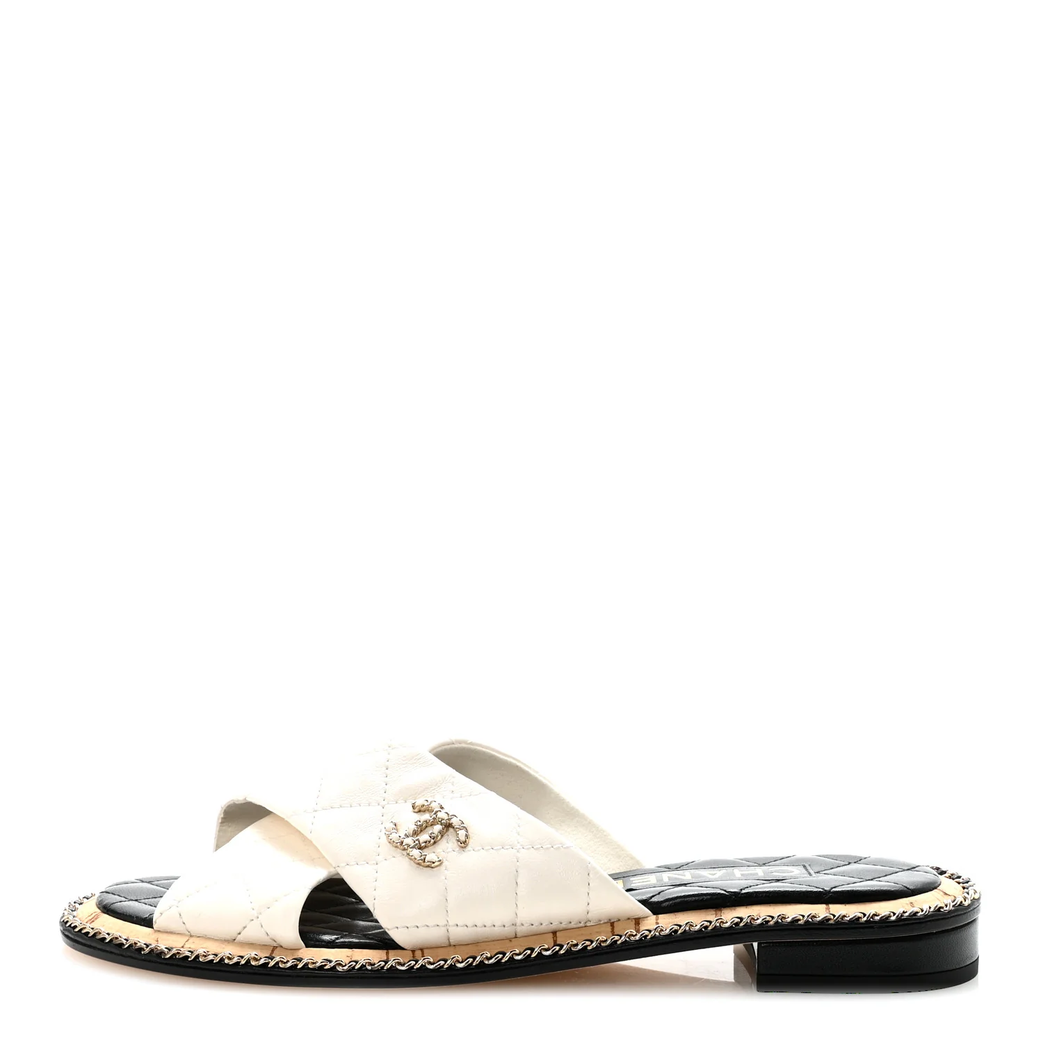 Lambskin Quilted Chain CC Sandals 38.5 White - Image 2