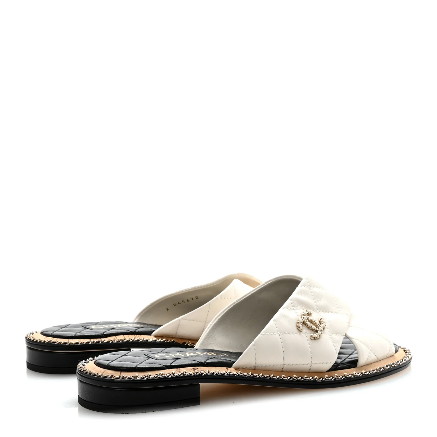 Lambskin Quilted Chain CC Sandals 38.5 White - Image 9