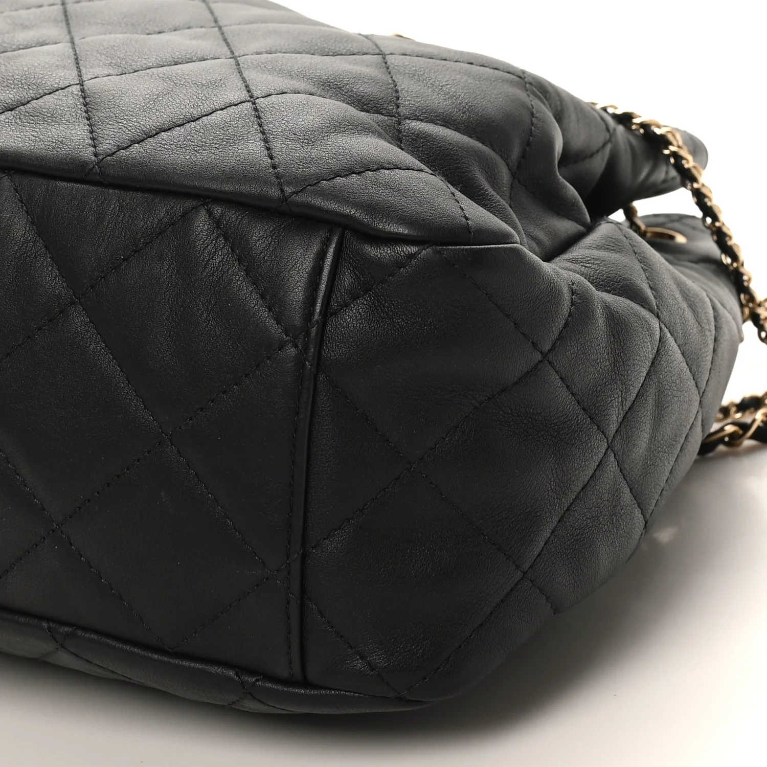 Lambskin Quilted Chain Drawstring Bag Black - Image 10
