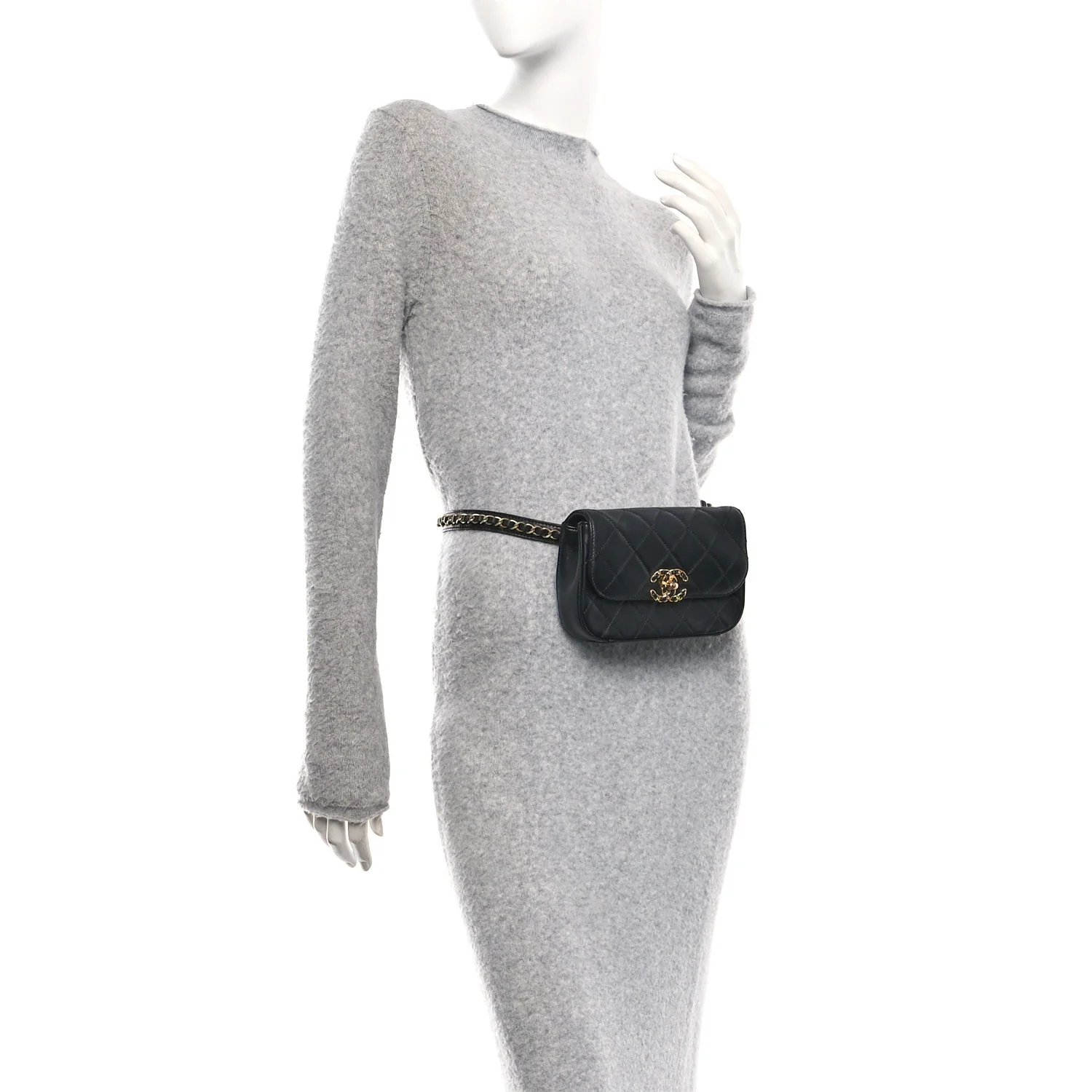Lambskin Quilted Chain Infinity Waist Belt Bag Black - Image 2