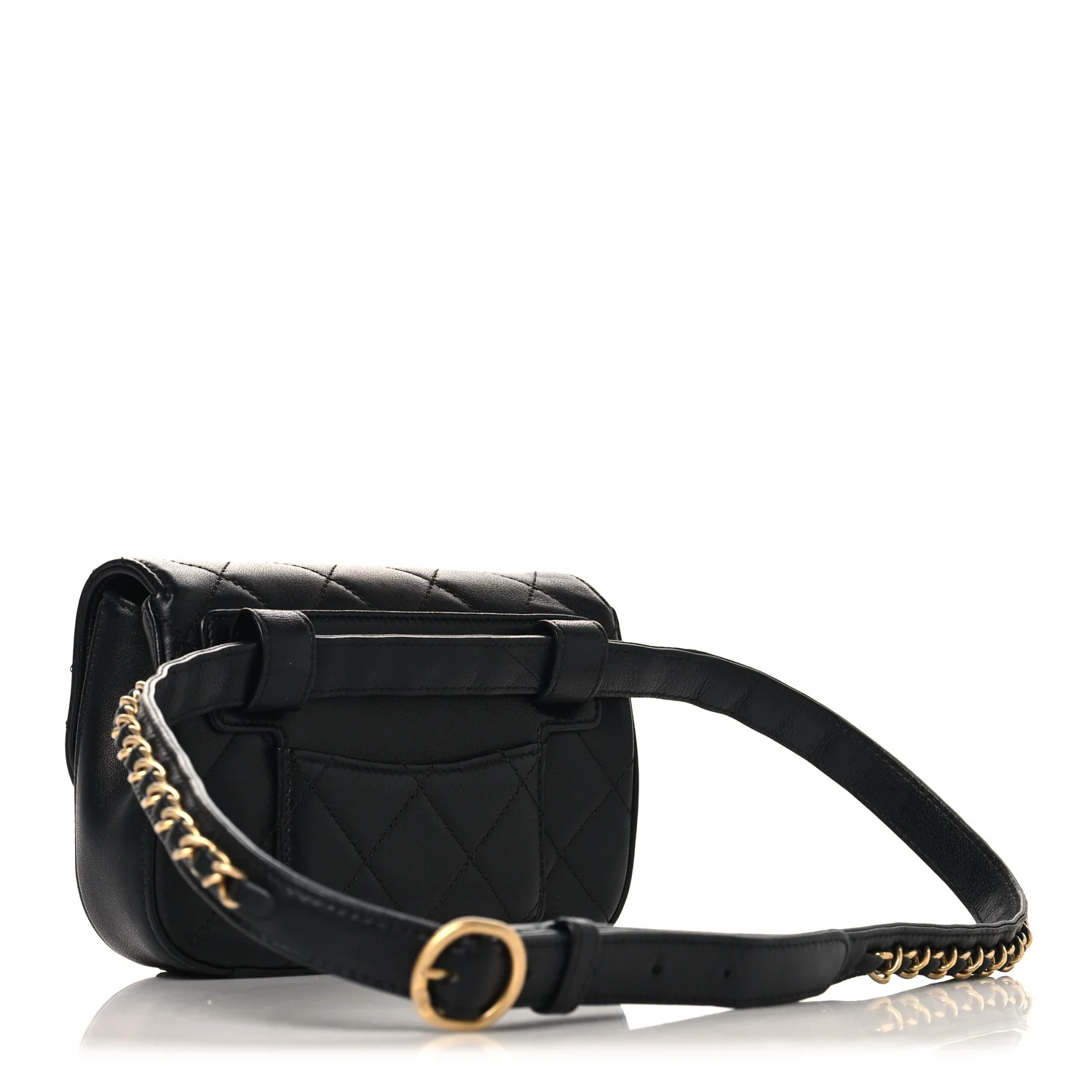 Lambskin Quilted Chain Infinity Waist Belt Bag Black - Image 3