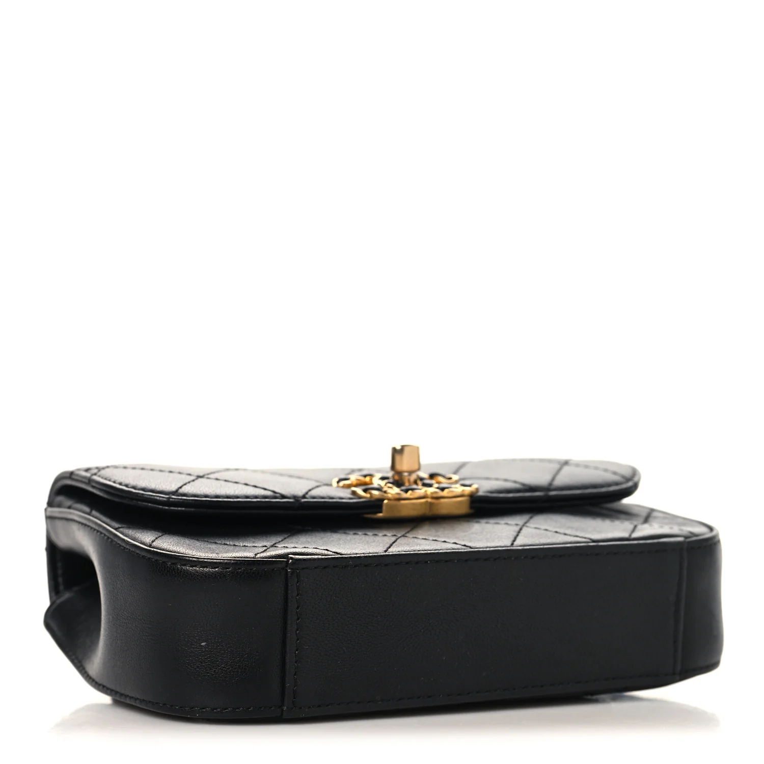Lambskin Quilted Chain Infinity Waist Belt Bag Black - Image 4