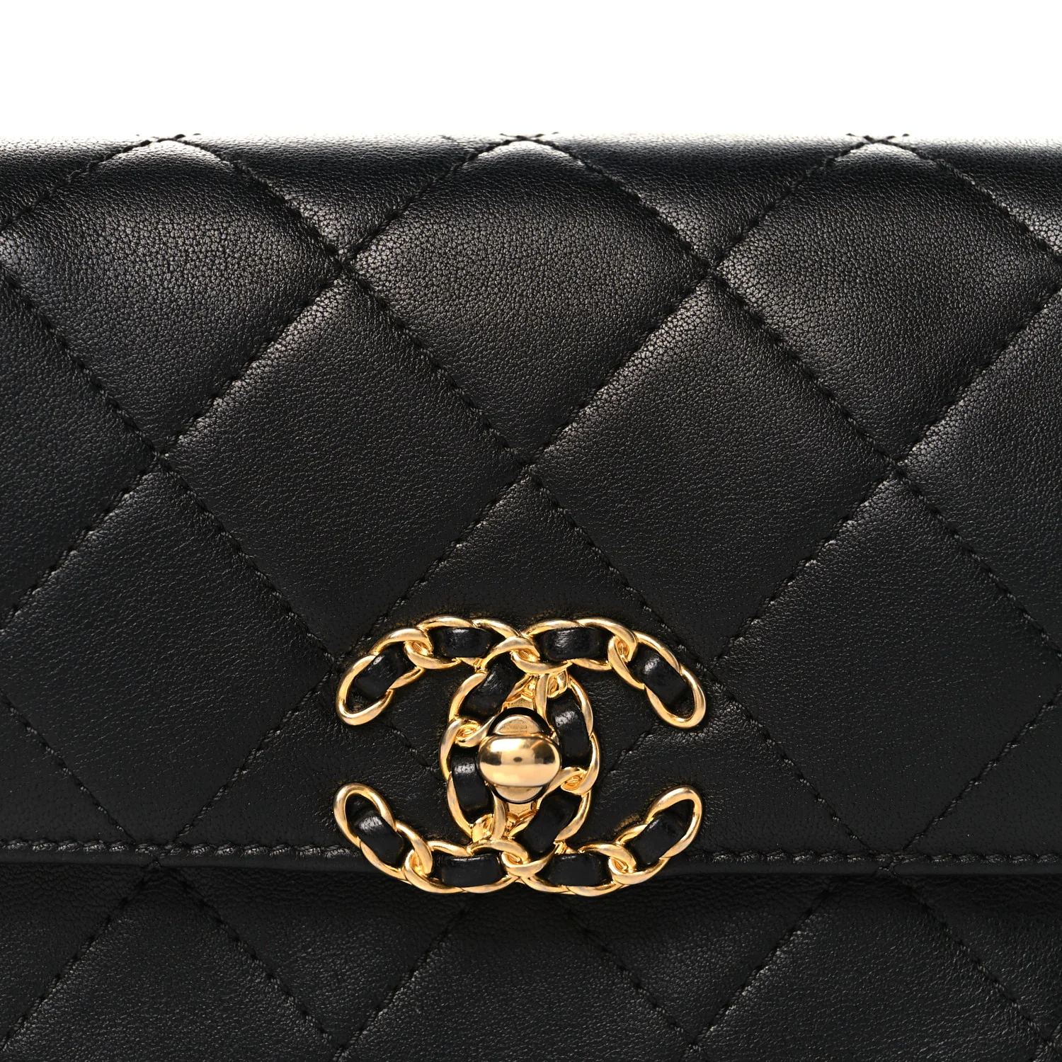 Lambskin Quilted Chain Infinity Waist Belt Bag Black - Image 8