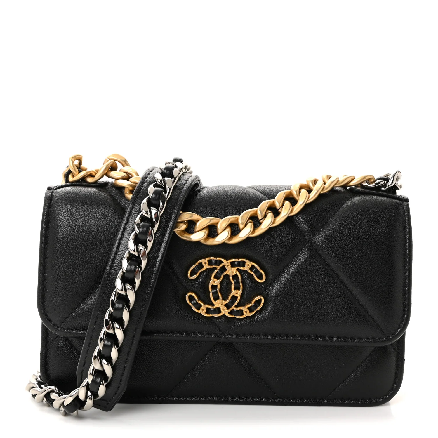 Lambskin Quilted Chanel 19 Clutch With Chain Black
