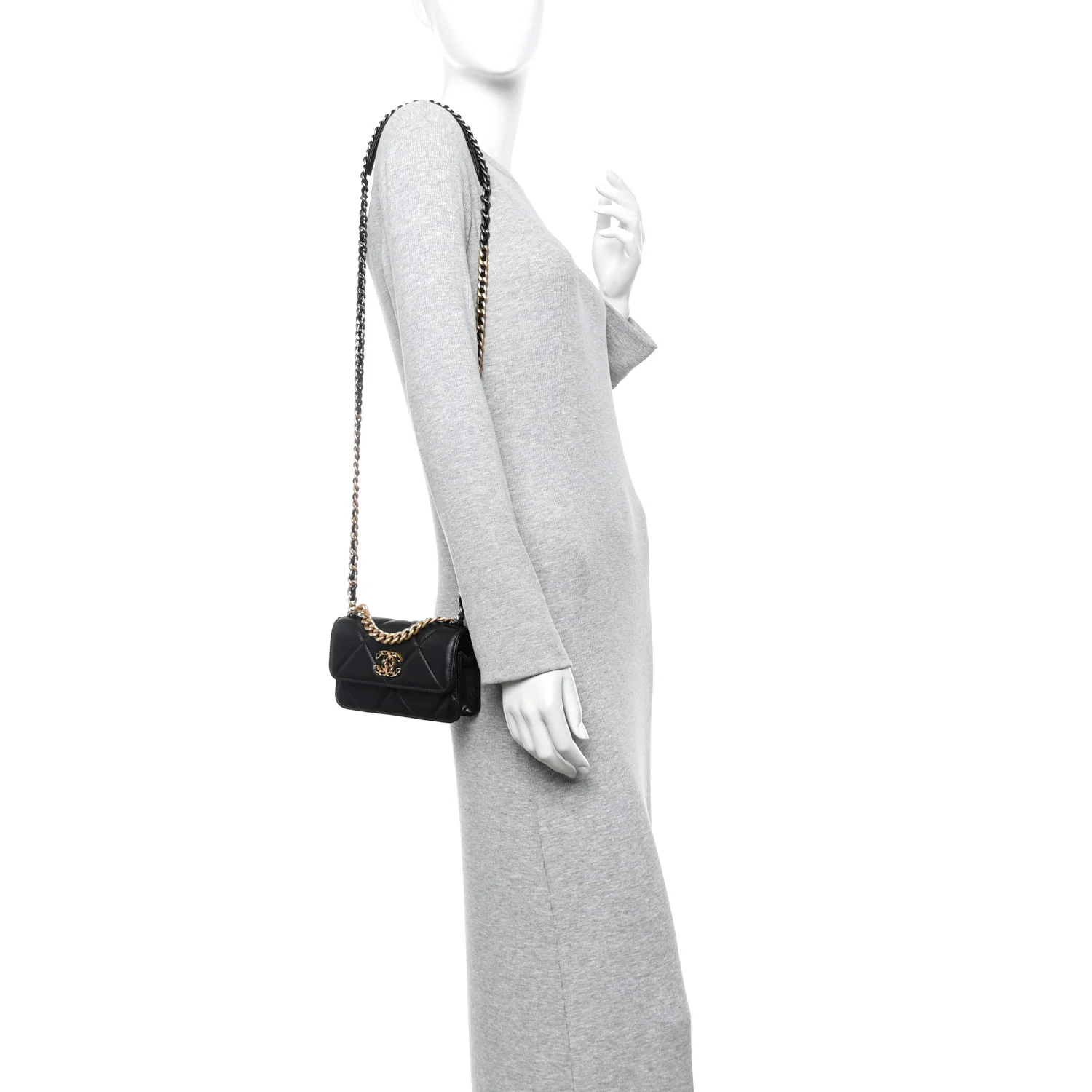 Lambskin Quilted Chanel 19 Clutch With Chain Black - Image 2
