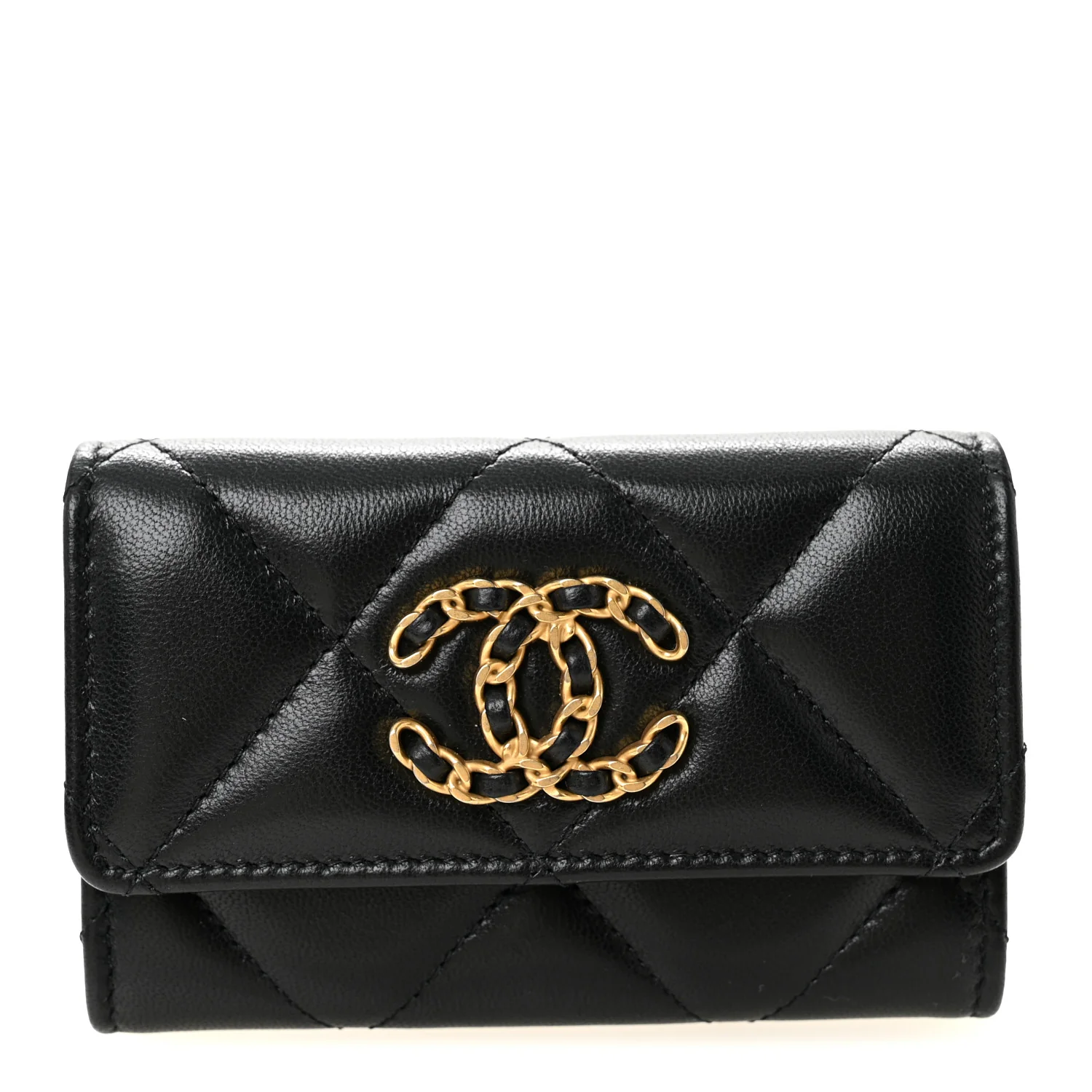 Lambskin Quilted Chanel 19 Flap Card Holder Black