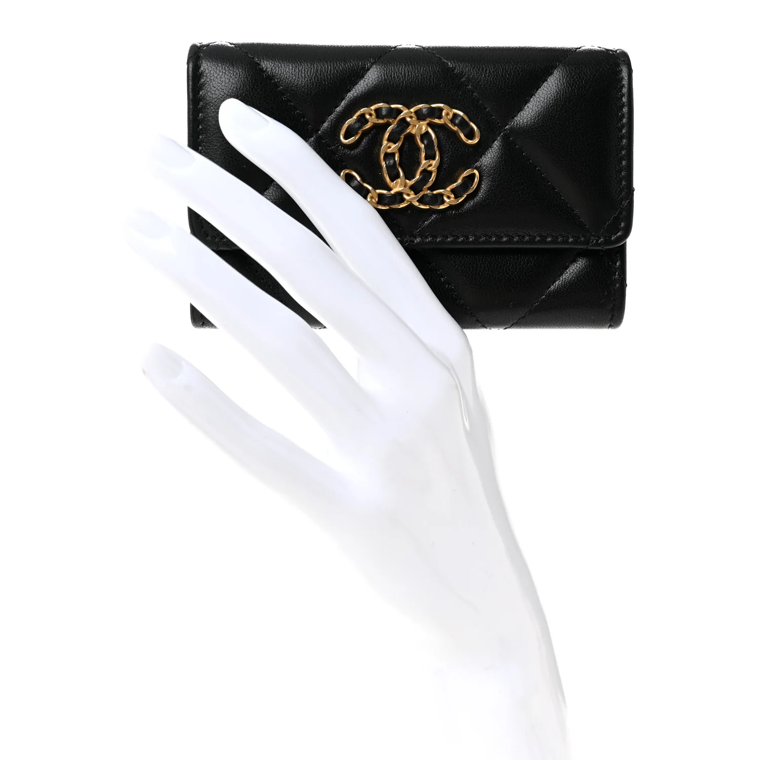 Lambskin Quilted Chanel 19 Flap Card Holder Black - Image 2