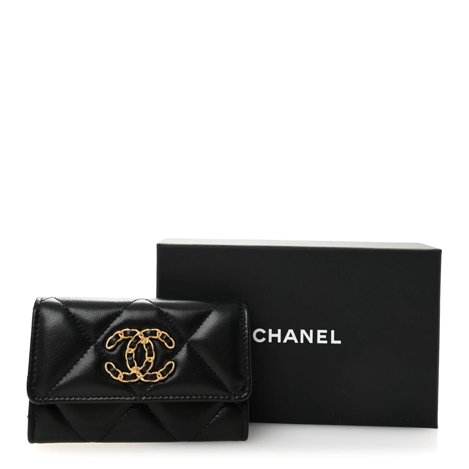 Lambskin Quilted Chanel 19 Flap Card Holder Black - Image 8
