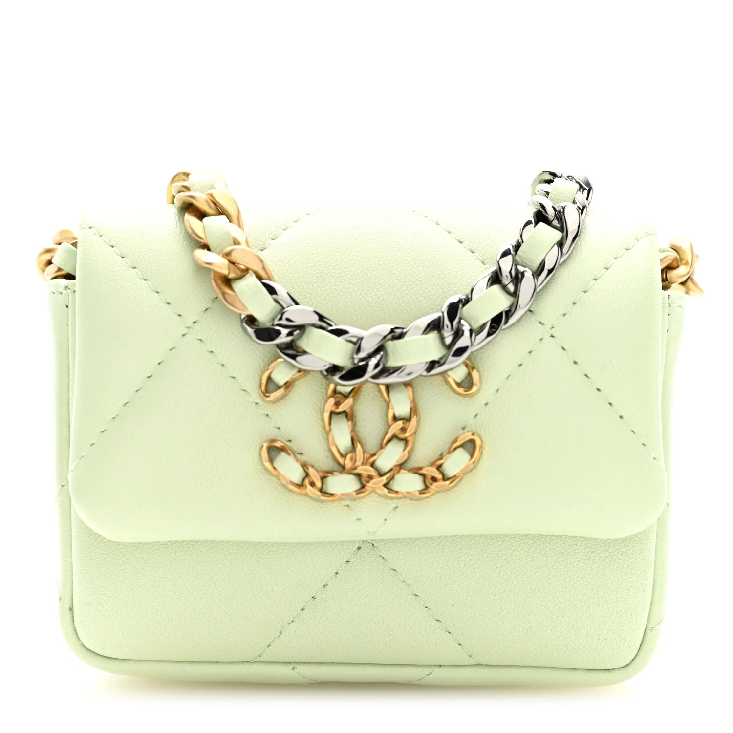 Lambskin Quilted Chanel 19 Flap Mini Shoulder Bag Light Green