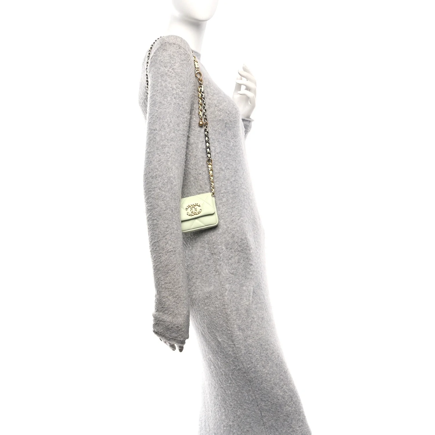 Lambskin Quilted Chanel 19 Flap Mini Shoulder Bag Light Green - Image 2
