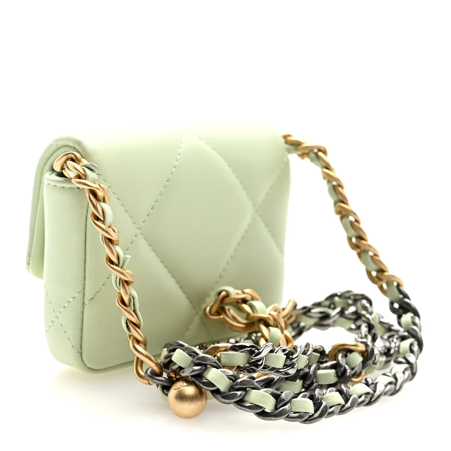 Lambskin Quilted Chanel 19 Flap Mini Shoulder Bag Light Green - Image 3