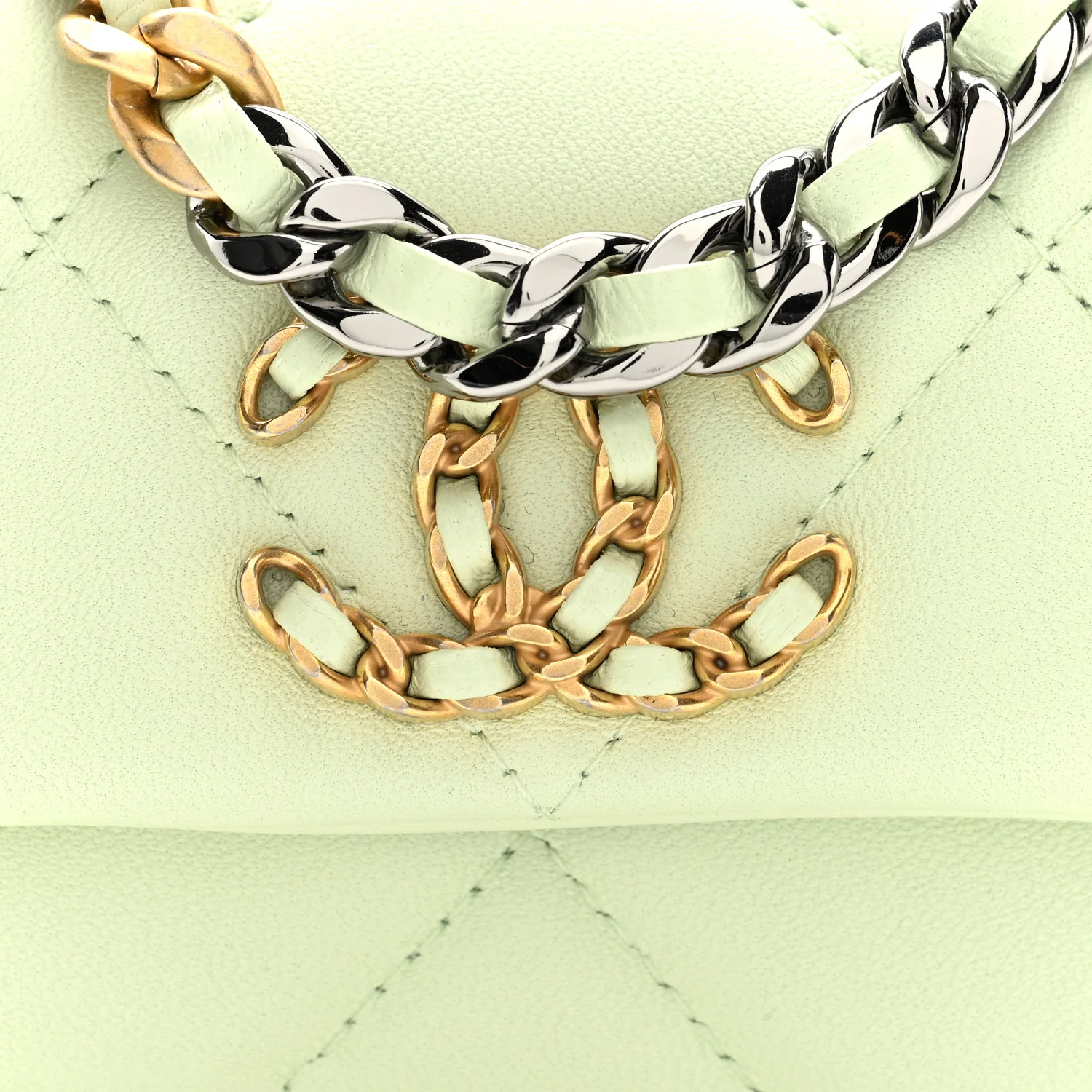 Lambskin Quilted Chanel 19 Flap Mini Shoulder Bag Light Green - Image 8