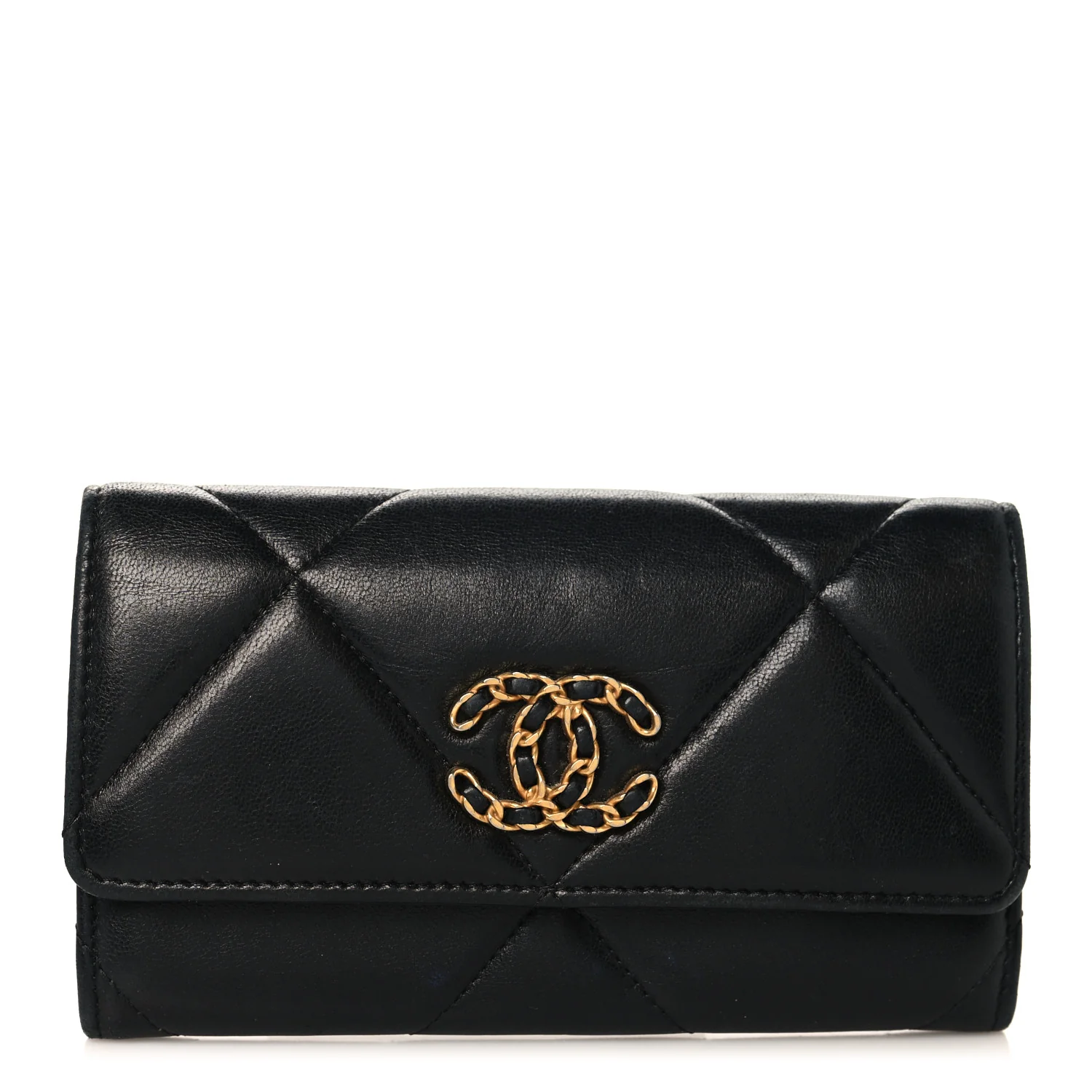 Lambskin Quilted Chanel 19 Flap Wallet Black