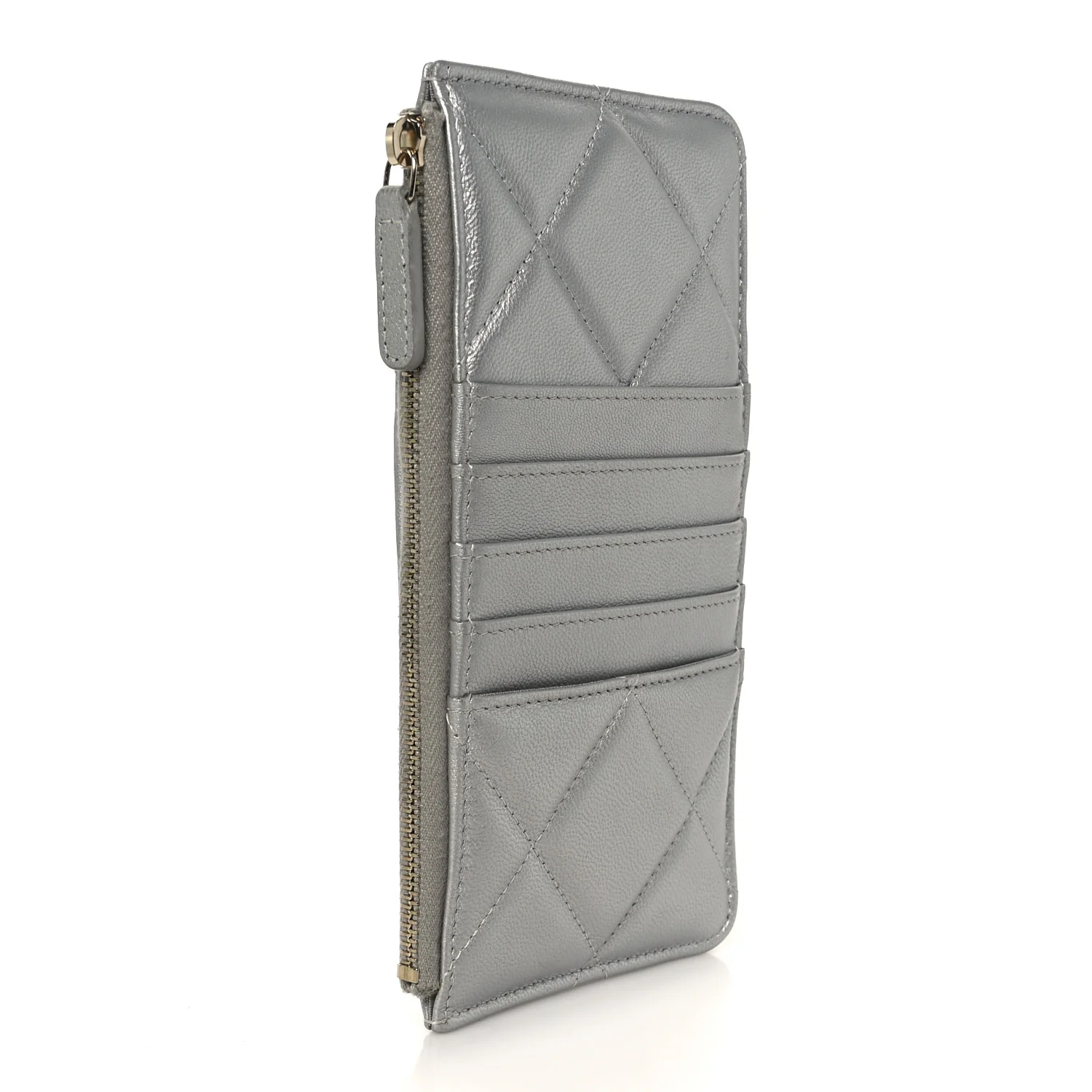 Lambskin Quilted Chanel 19 Phone and Card Holder Silver - Image 3