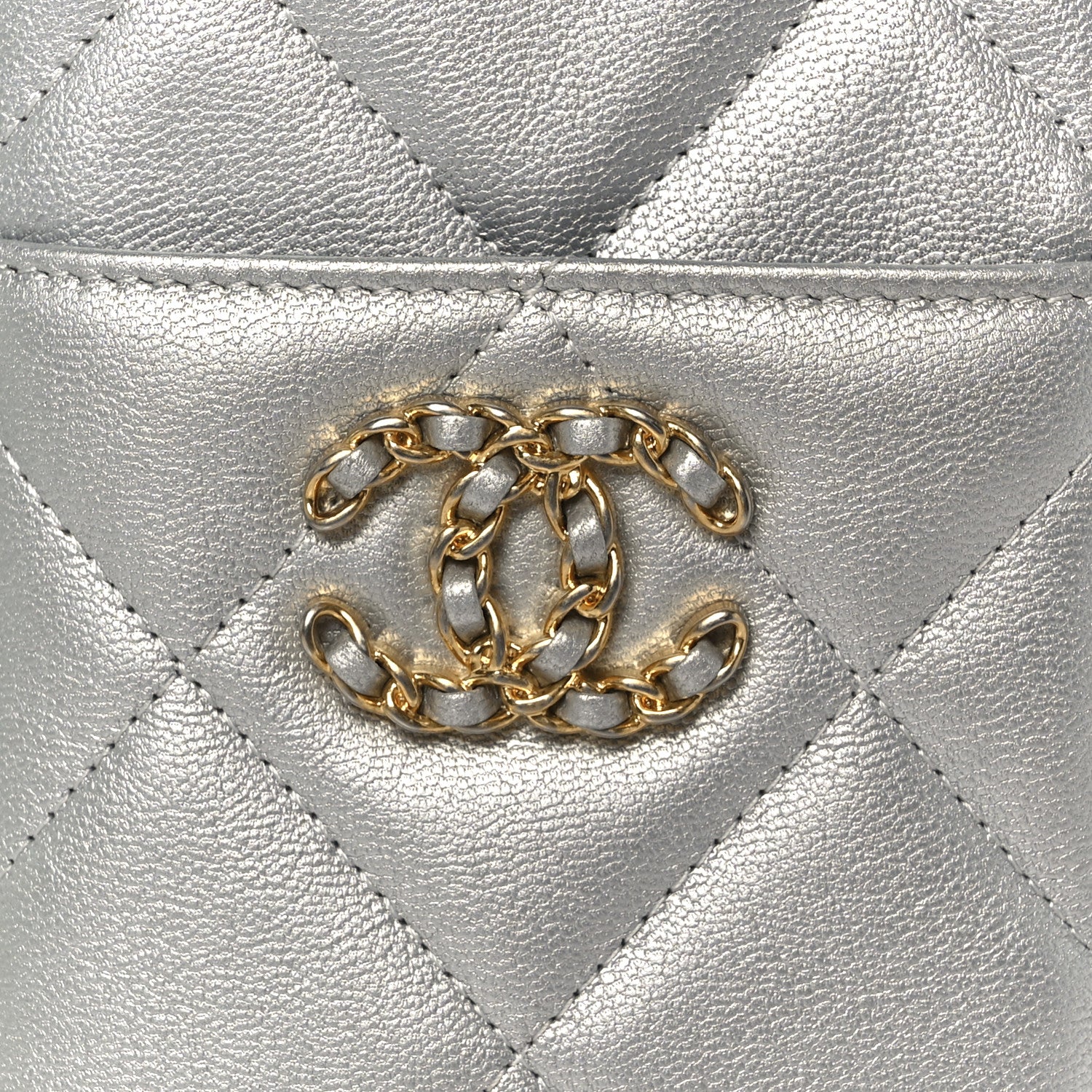 Lambskin Quilted Chanel 19 Phone and Card Holder Silver - Image 8