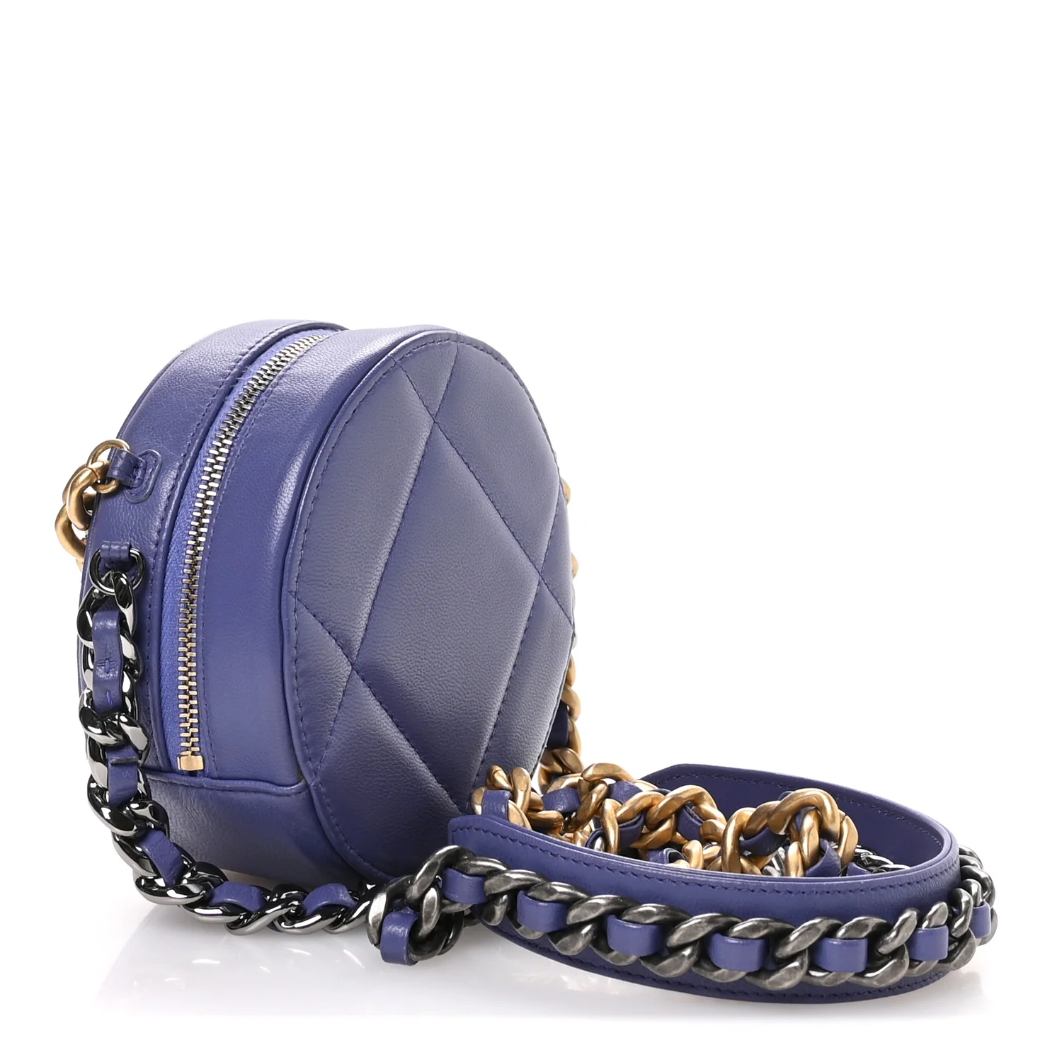 Lambskin Quilted Chanel 19 Round Clutch With Chain Purple - Image 3