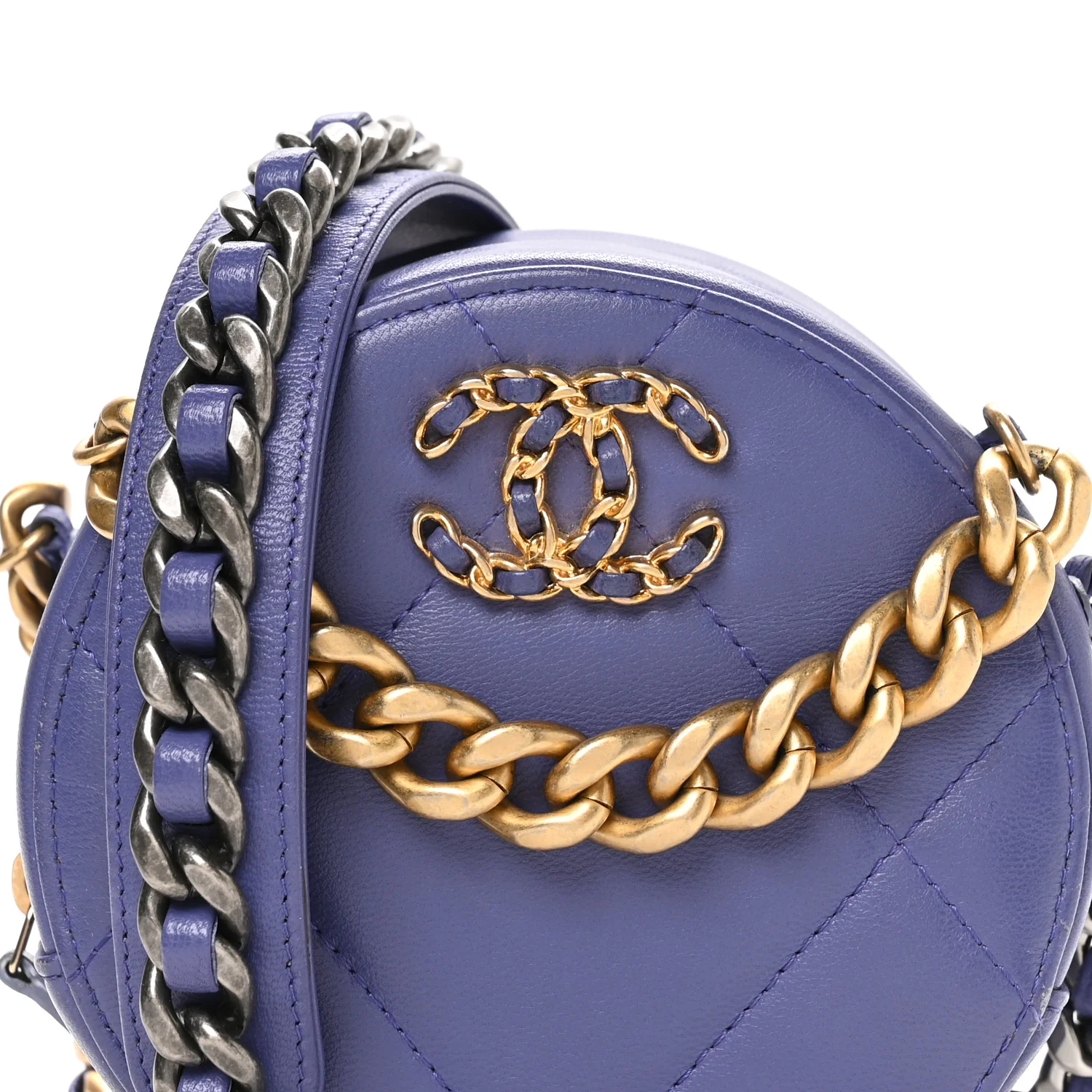 Lambskin Quilted Chanel 19 Round Clutch With Chain Purple - Image 8