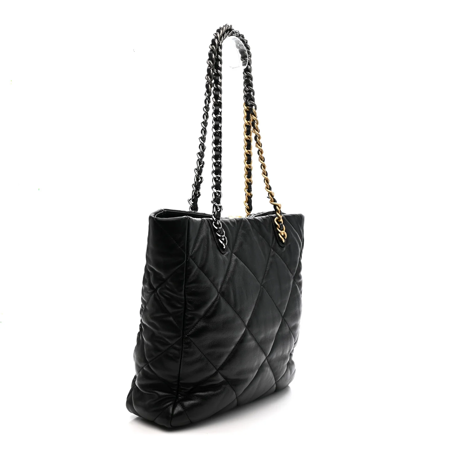 Lambskin Quilted Chanel 19 Shopping Bag Black - Image 3