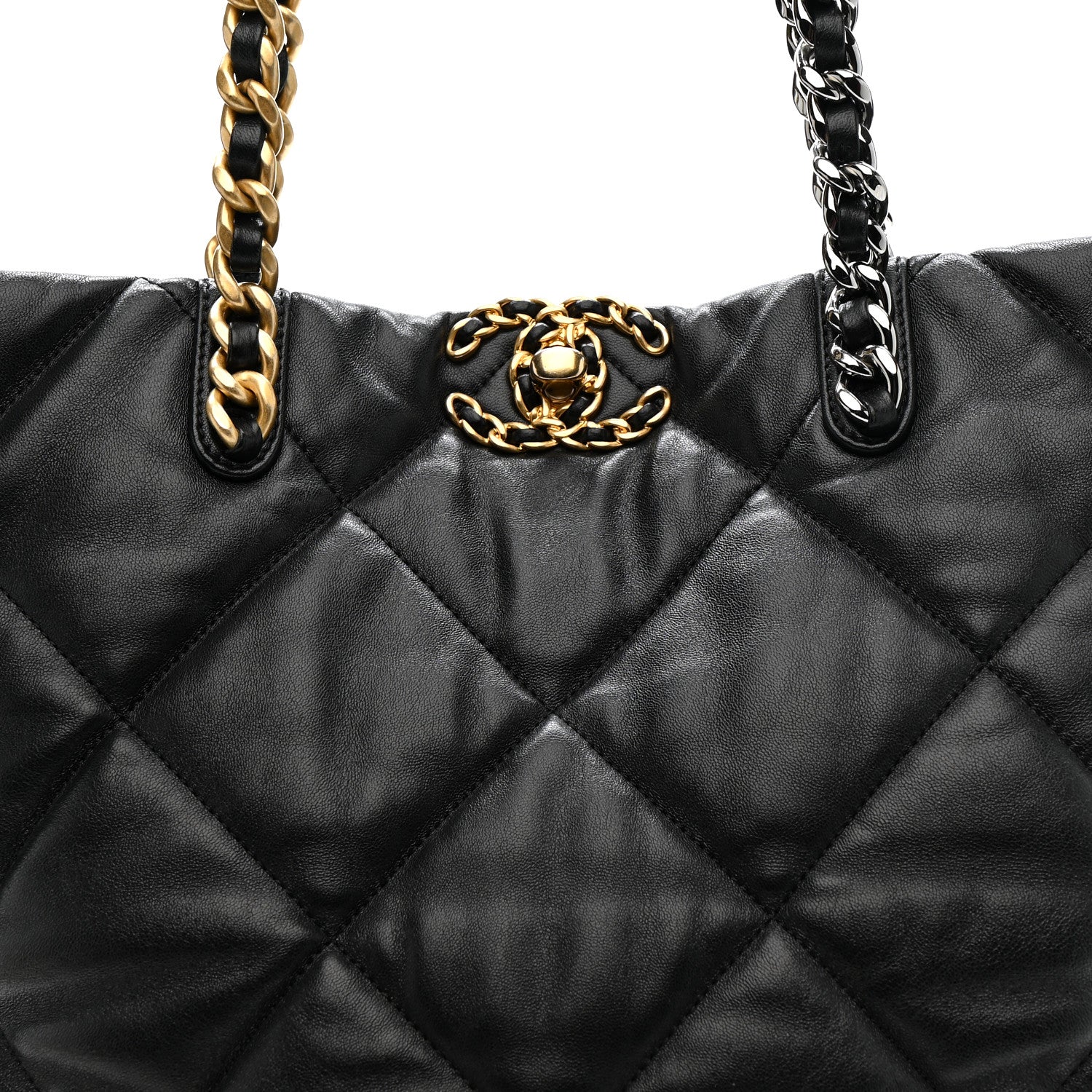 Lambskin Quilted Chanel 19 Shopping Bag Black - Image 8