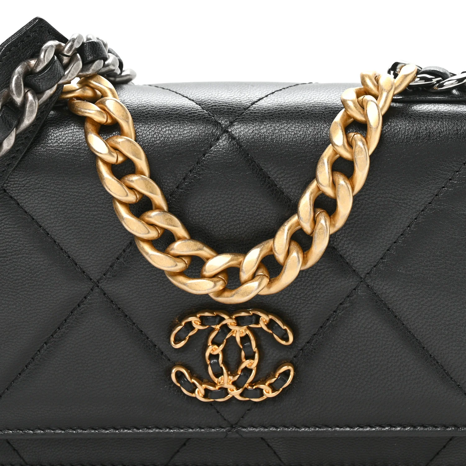 Lambskin Quilted Chanel 19 Wallet On Chain WOC Black - Image 16