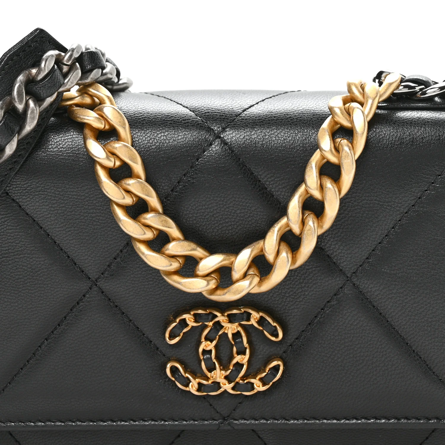 Lambskin Quilted Chanel 19 Wallet On Chain WOC Black - Image 17