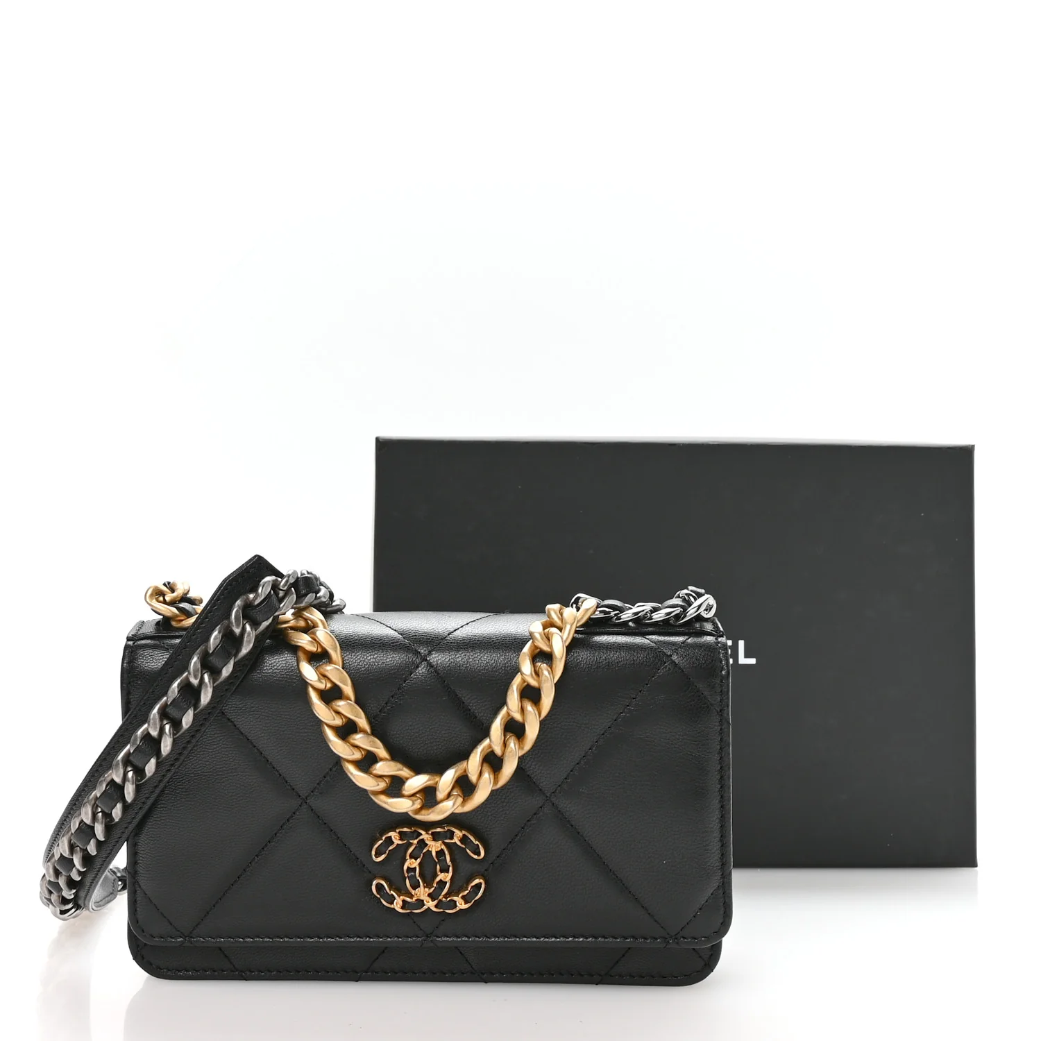 Lambskin Quilted Chanel 19 Wallet On Chain WOC Black - Image 22