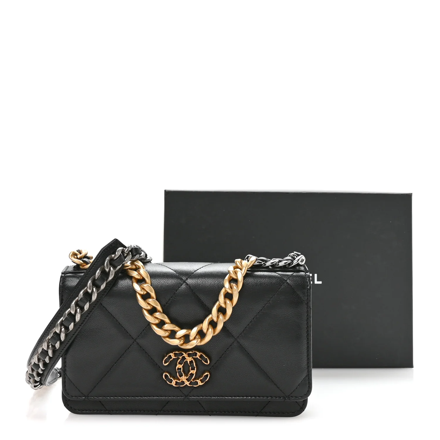 Lambskin Quilted Chanel 19 Wallet On Chain WOC Black - Image 23