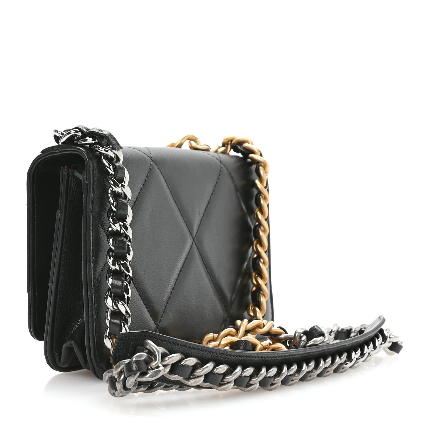 Lambskin Quilted Chanel 19 Wallet On Chain WOC Black - Image 4