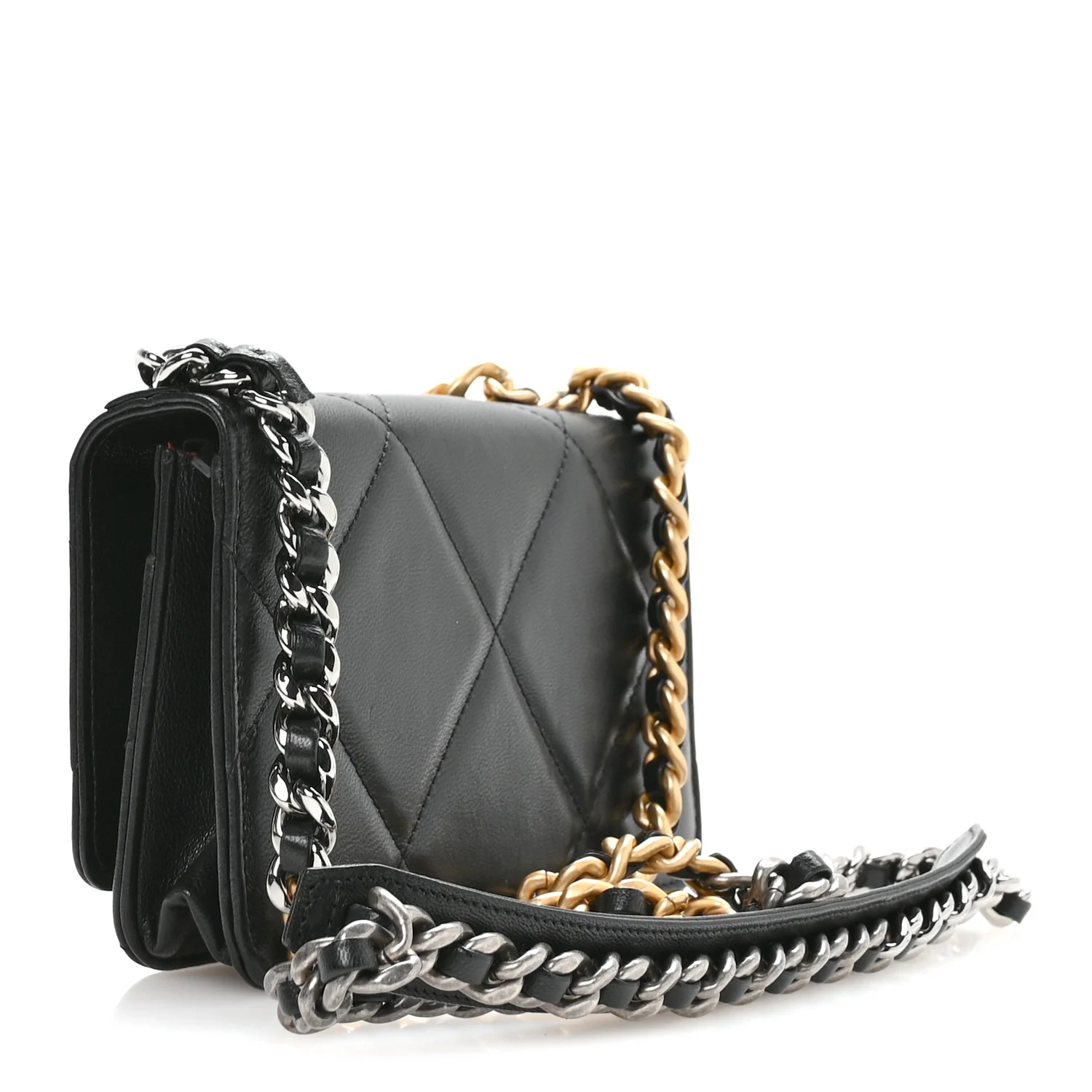 Lambskin Quilted Chanel 19 Wallet On Chain WOC Black - Image 5