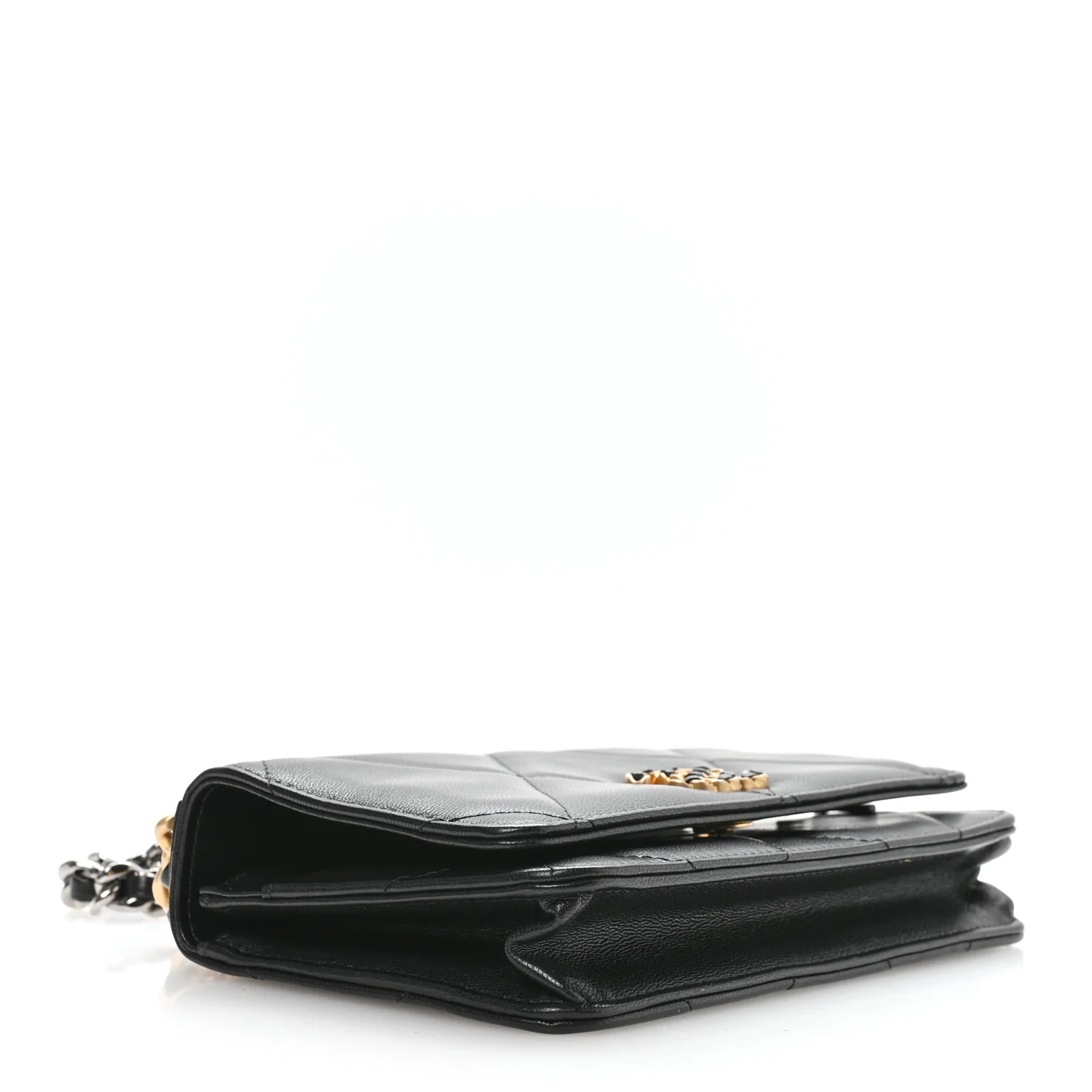 Lambskin Quilted Chanel 19 Wallet On Chain WOC Black - Image 6
