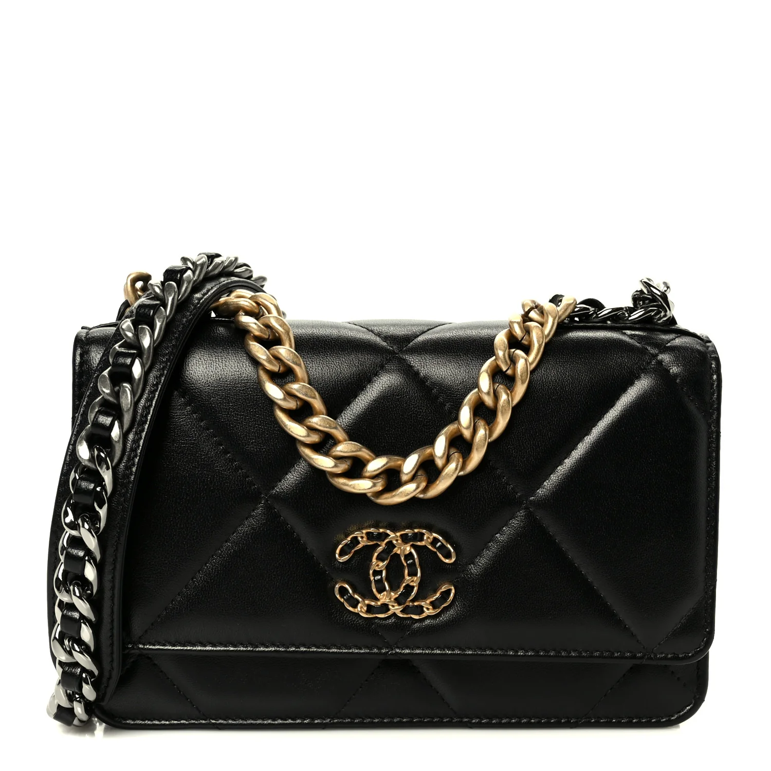 Lambskin Quilted Chanel 19 Wallet On Chain WOC Black - Image 2