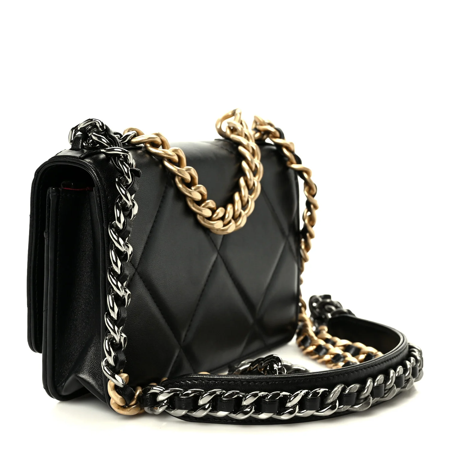Lambskin Quilted Chanel 19 Wallet On Chain WOC Black - Image 5