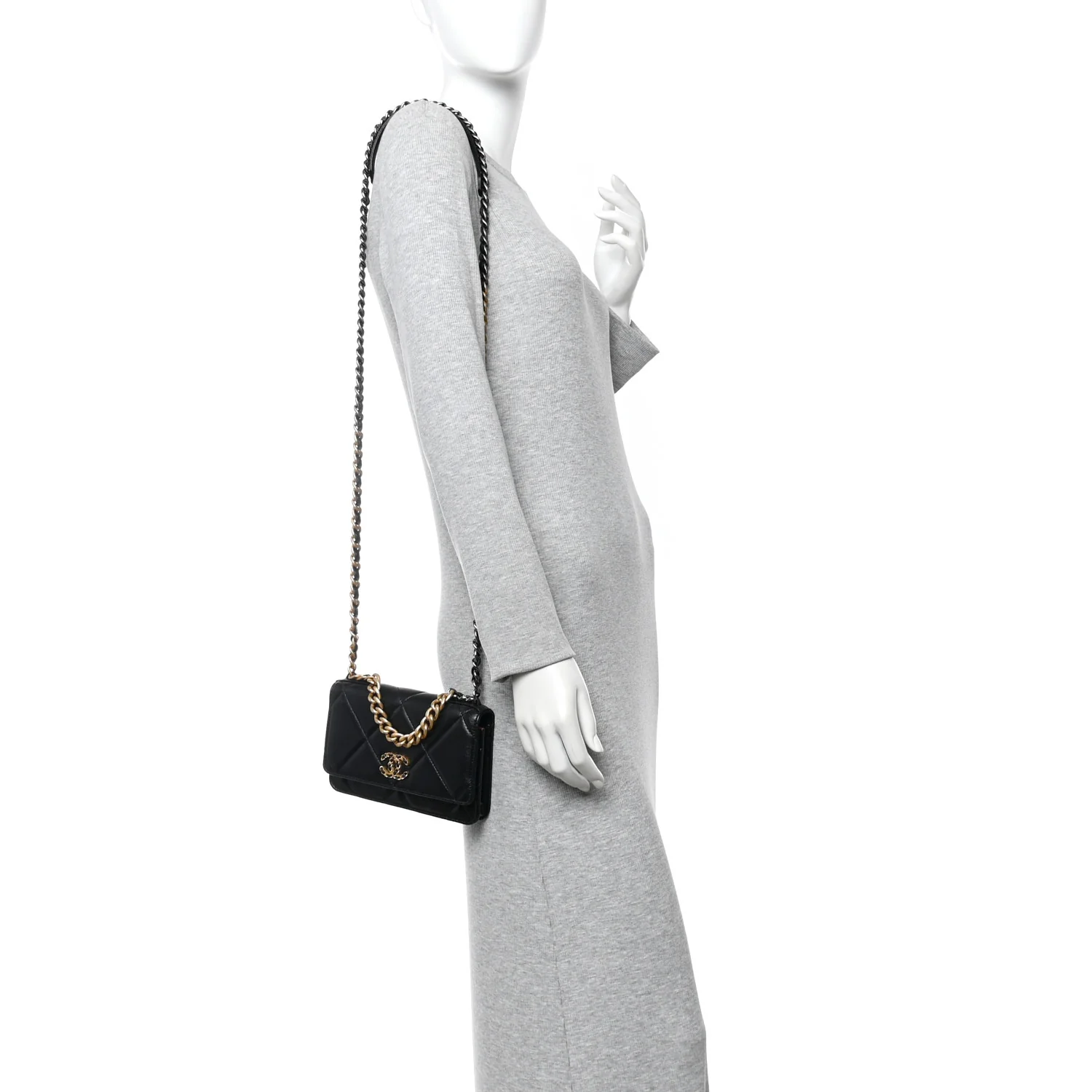 Lambskin Quilted Chanel 19 Wallet On Chain WOC Black - Image 2