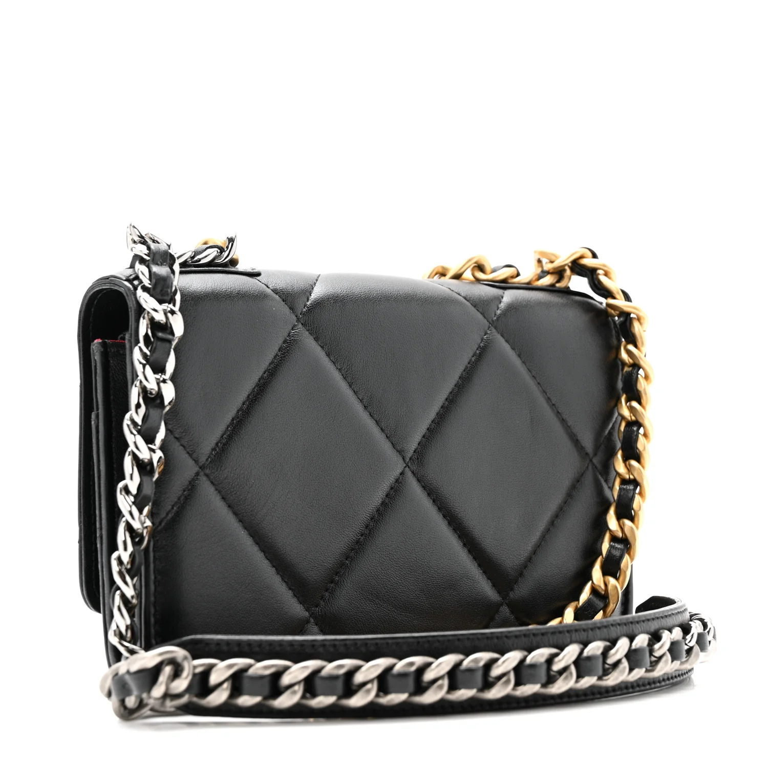 Lambskin Quilted Chanel 19 Wallet On Chain WOC Black - Image 3
