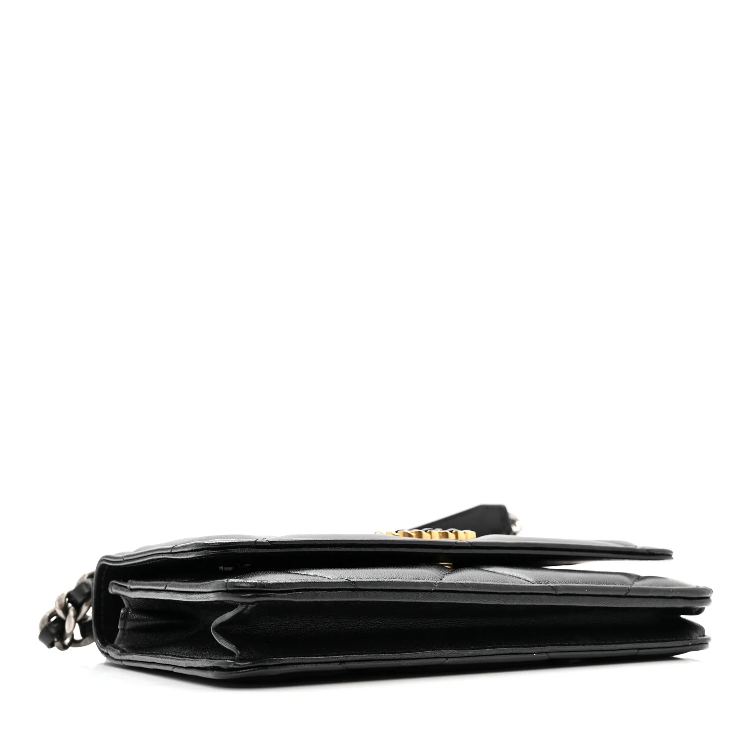 Lambskin Quilted Chanel 19 Wallet On Chain WOC Black - Image 4