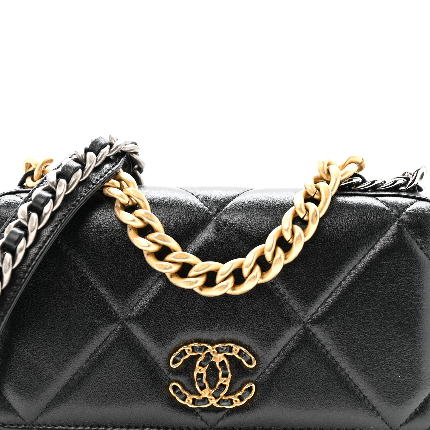 Lambskin Quilted Chanel 19 Wallet On Chain WOC Black - Image 8