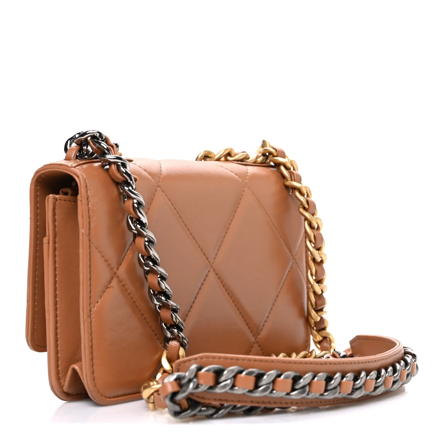 Lambskin Quilted Chanel 19 Wallet On Chain WOC Brown - Image 3