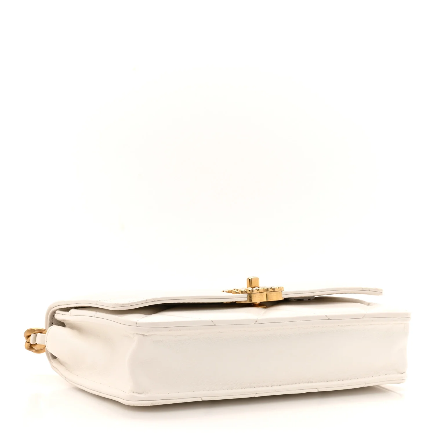Lambskin Quilted Chanel 19 Wallet On Chain WOC White - Image 4