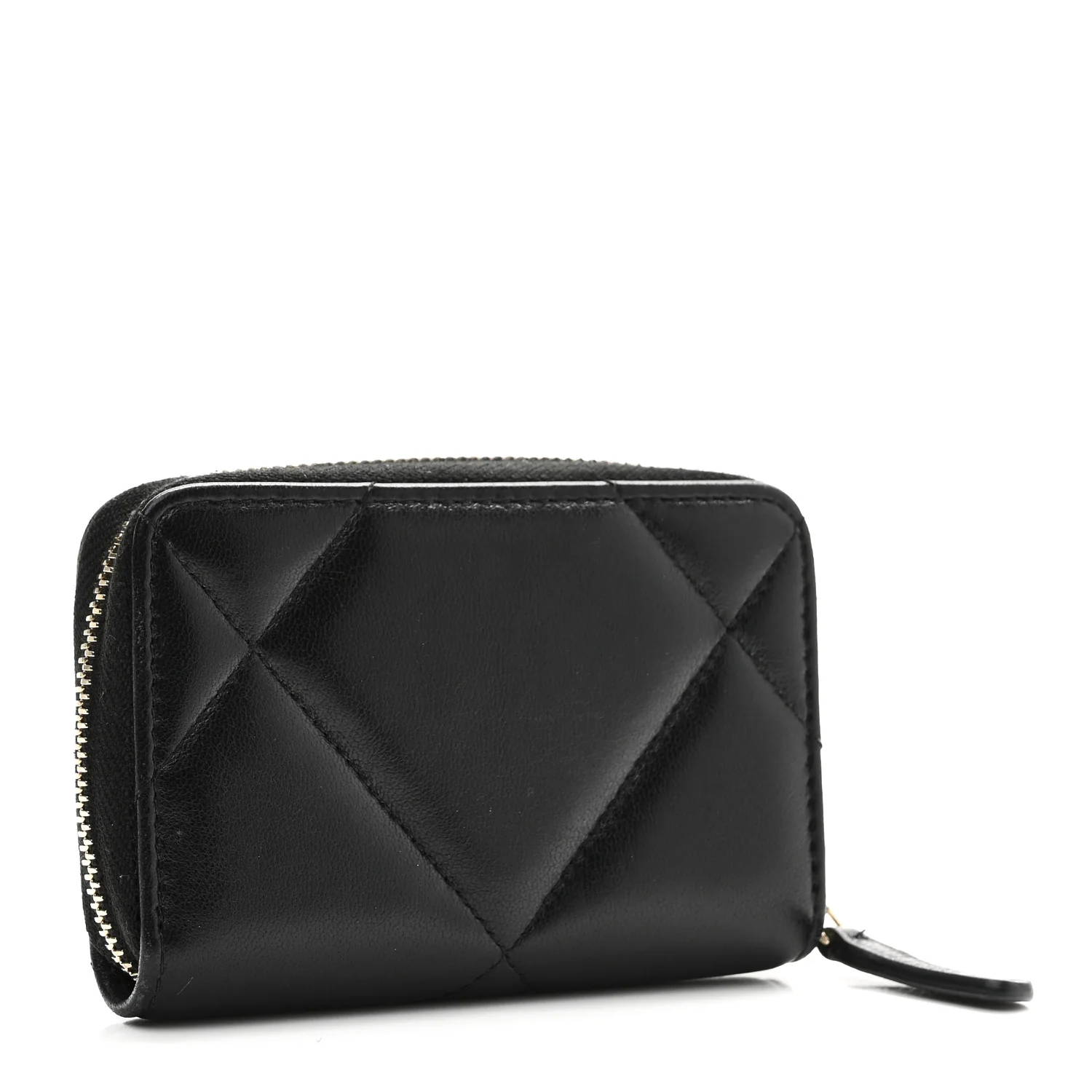 Lambskin Quilted Chanel 19 Zip Around Coin Purse Wallet Black - Image 3