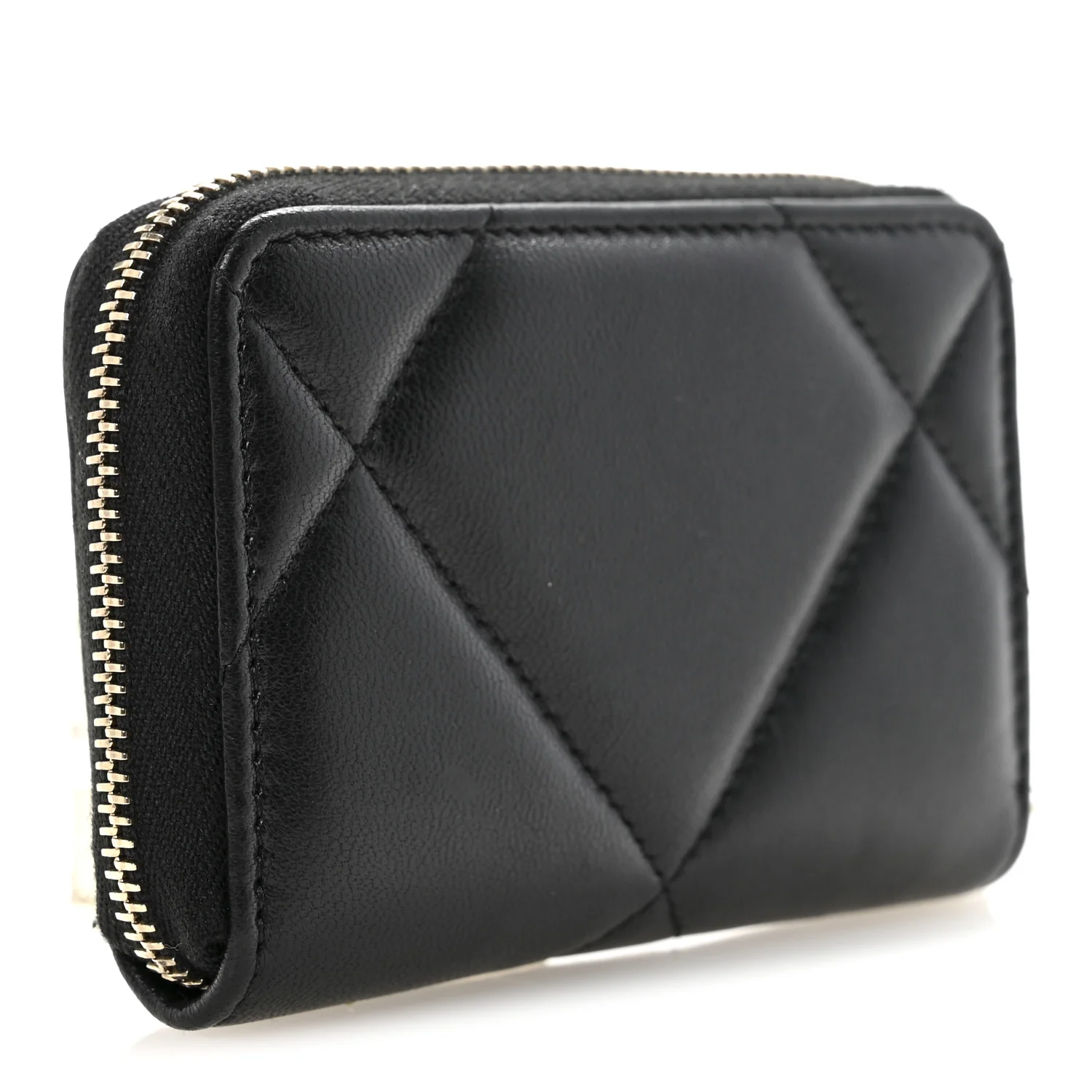 Lambskin Quilted Chanel 19 Zip Around Coin Purse Wallet Black - Image 3