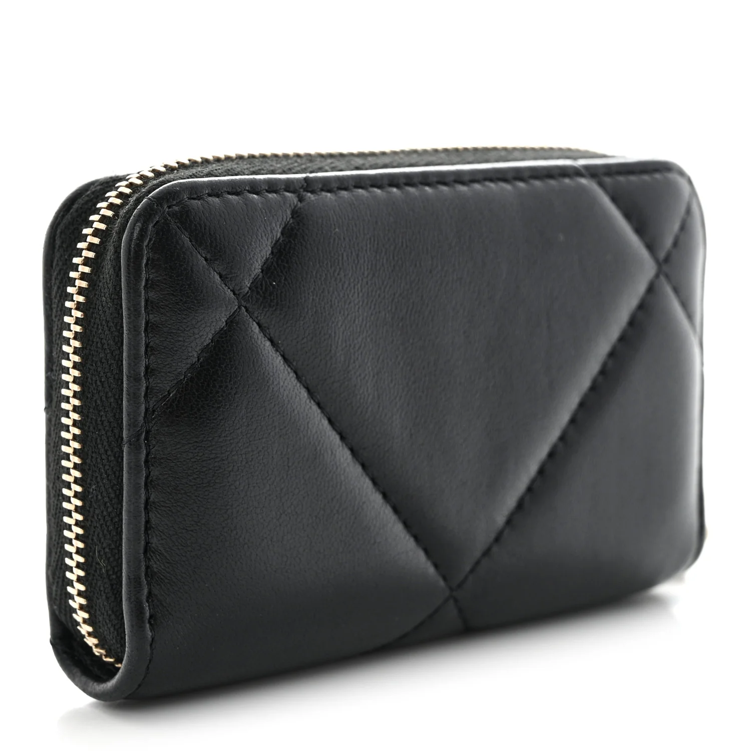 Lambskin Quilted Chanel 19 Zip Around Coin Purse Wallet Black - Image 3