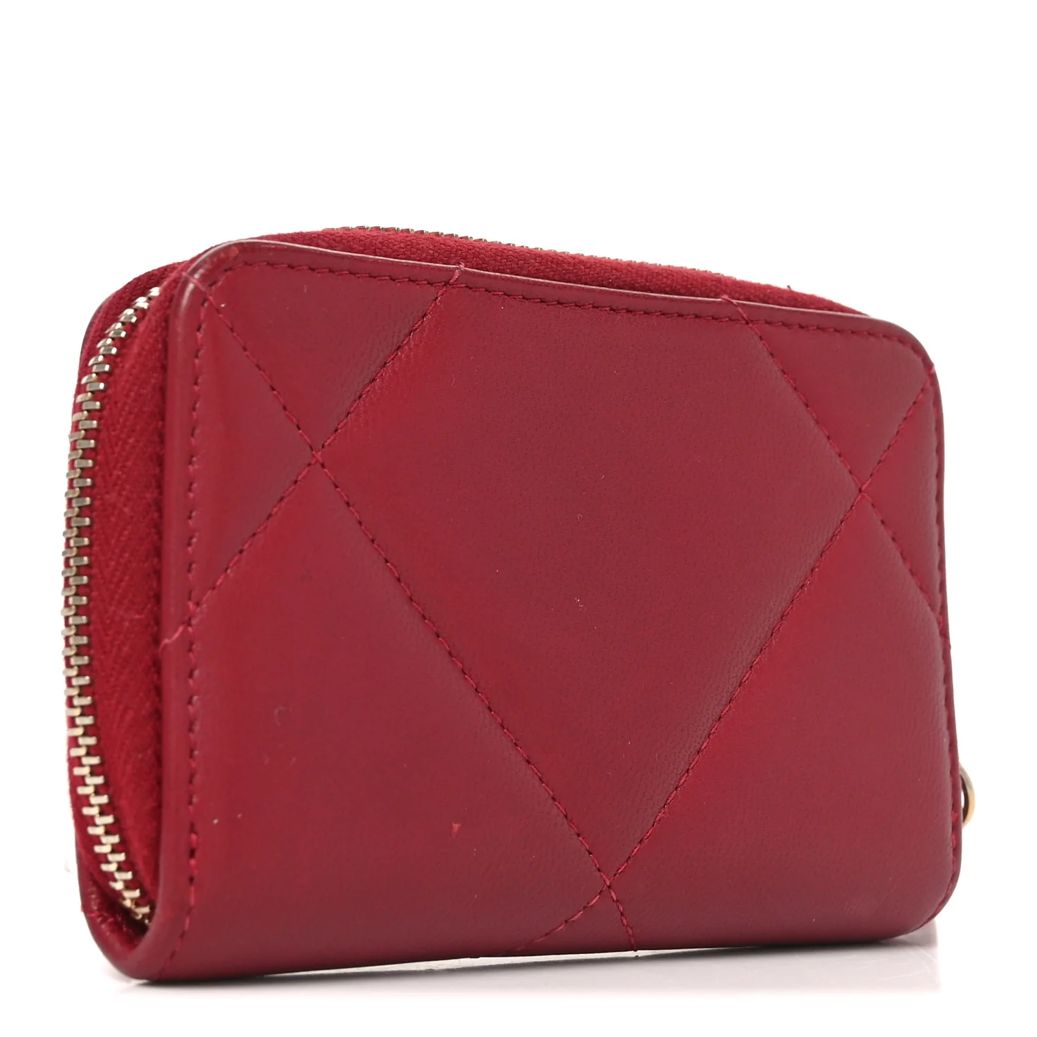 Lambskin Quilted Chanel 19 Zip Around Coin Purse Wallet Dark Red - Image 3