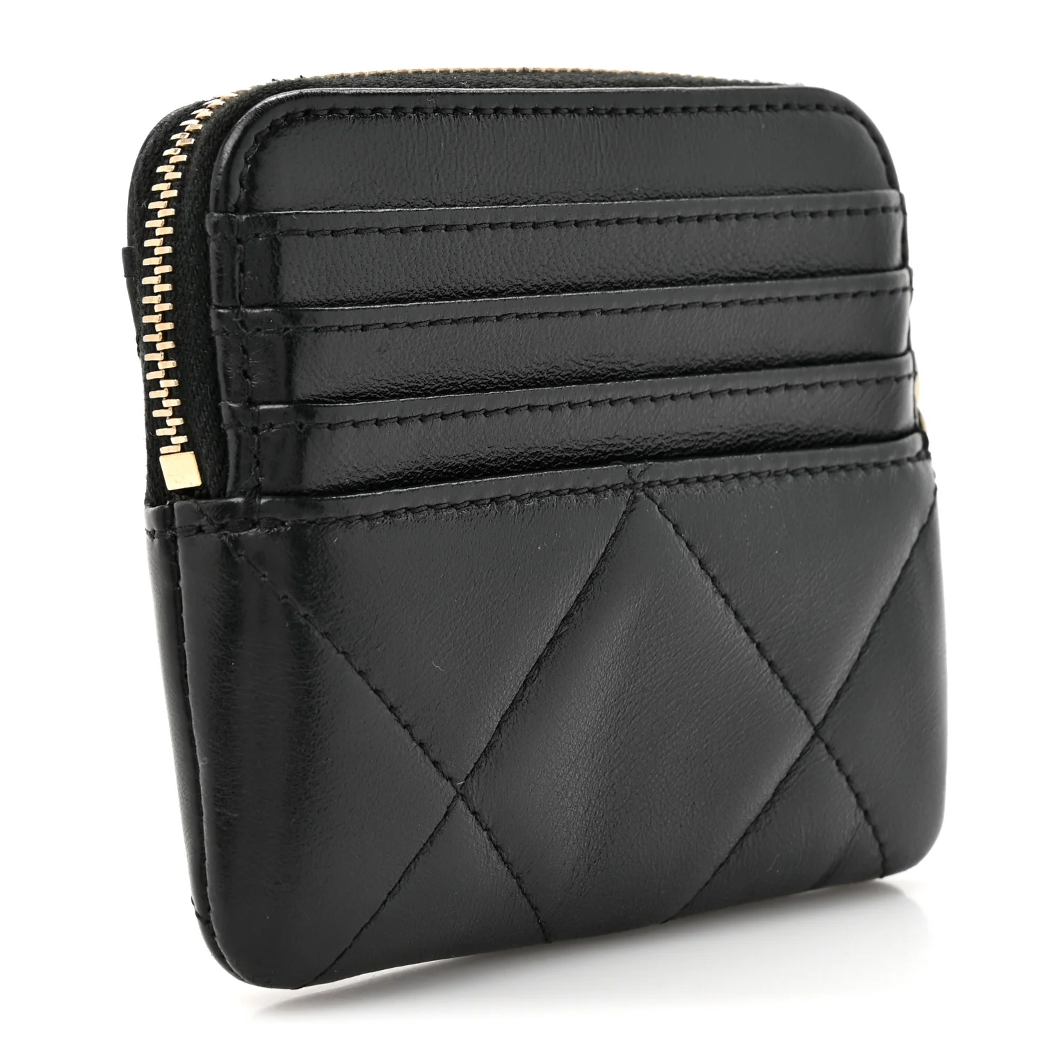 Lambskin Quilted Chanel 19 Zip Card Holder Wallet Black - Image 3