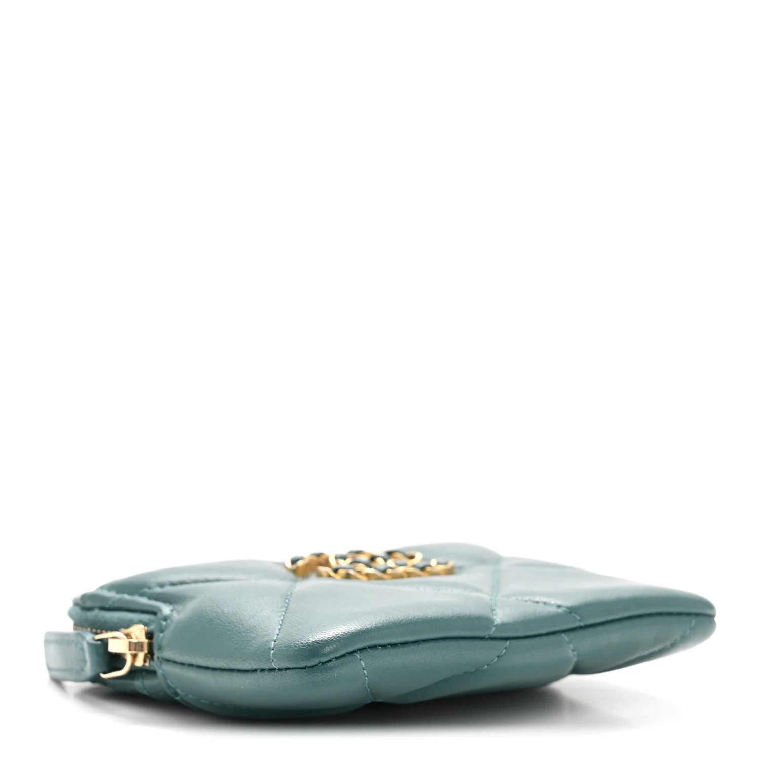 Lambskin Quilted Chanel 19 Zip Card Holder Wallet Dark Green - Image 7