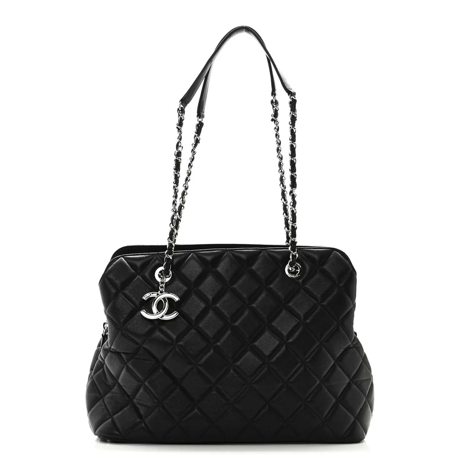 Lambskin Quilted Chic and Soft Shopping Tote Black