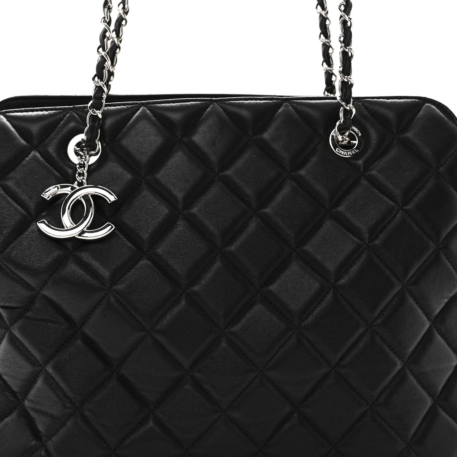 Lambskin Quilted Chic and Soft Shopping Tote Black - Image 8
