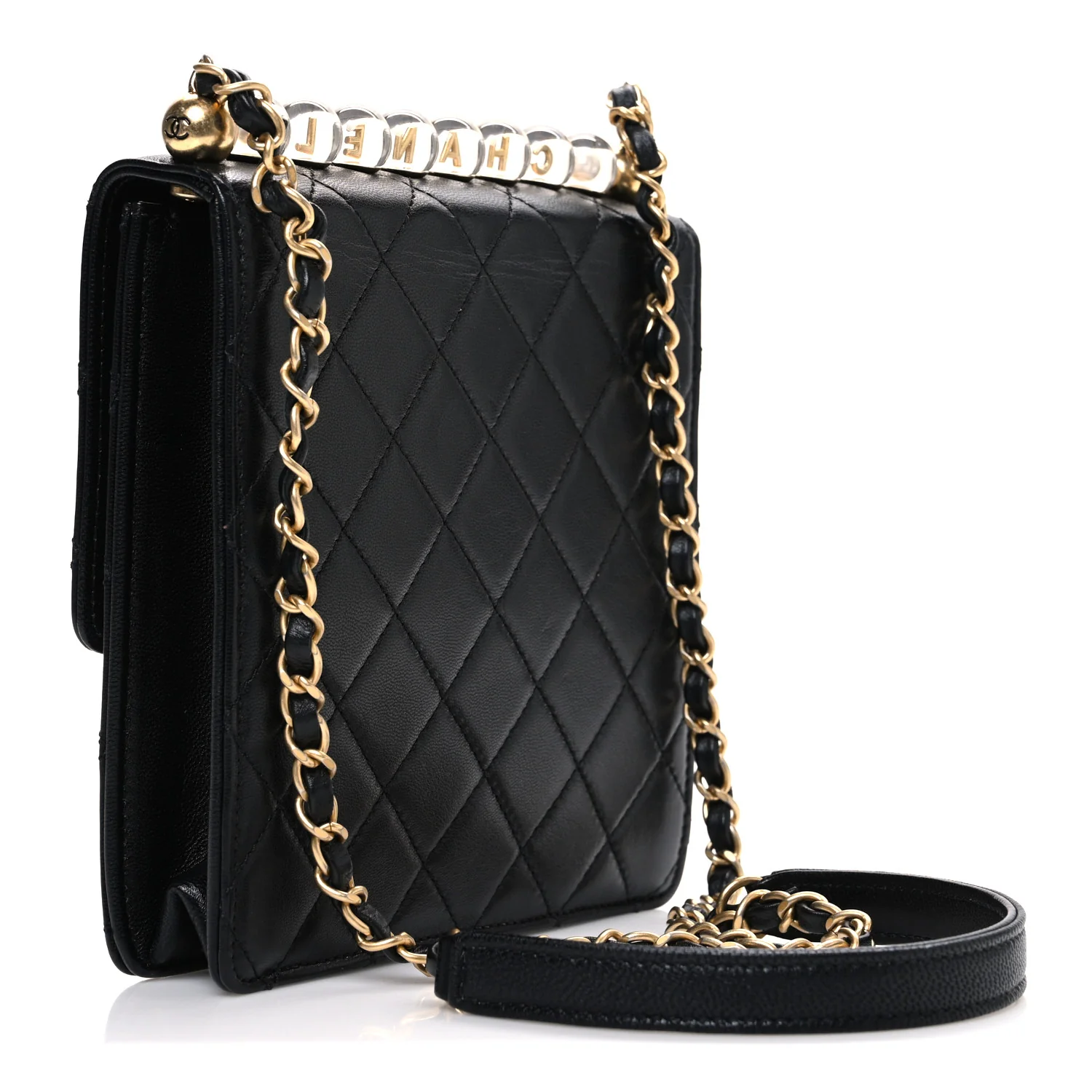 Lambskin Quilted Chic Pearls Flap Black - Image 3